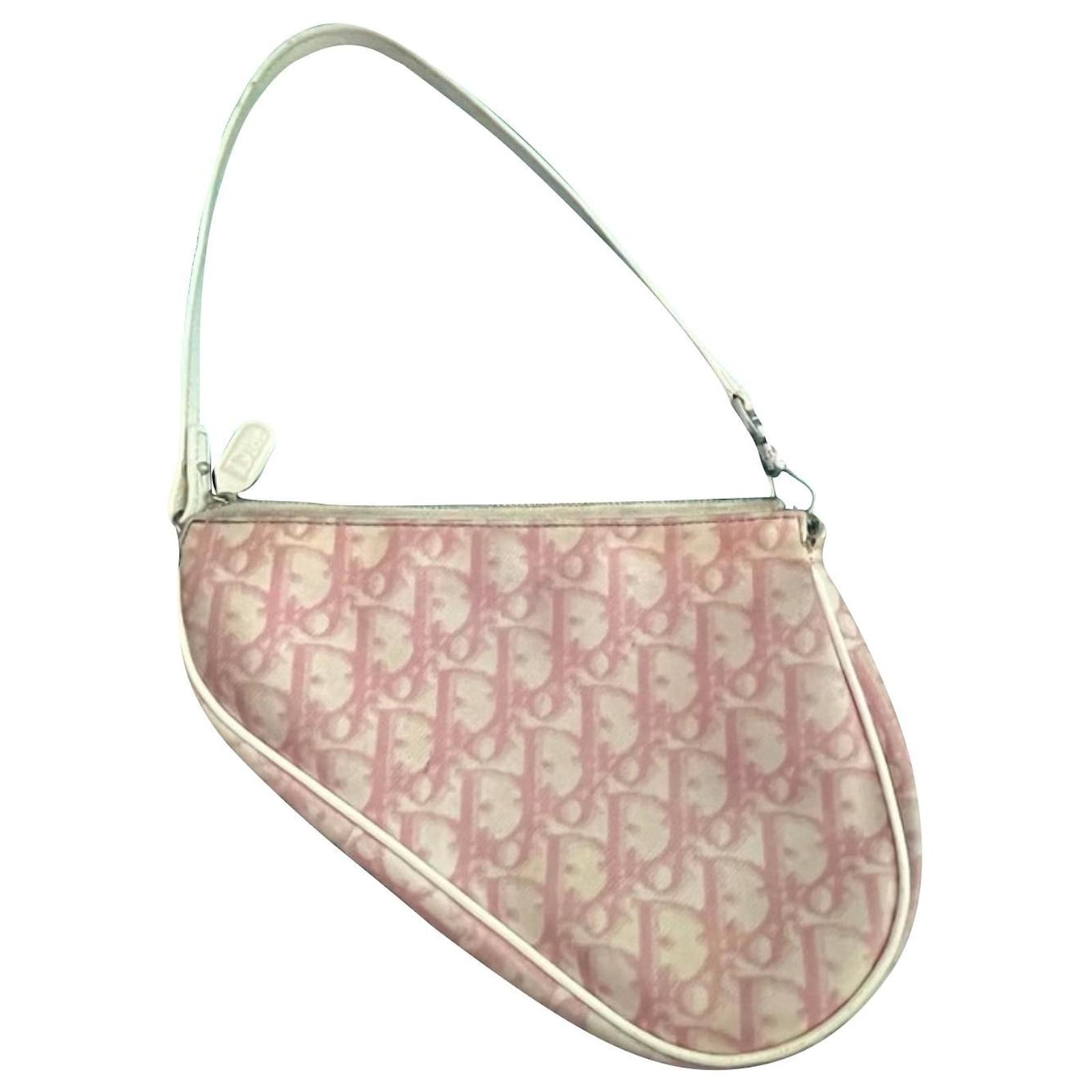Christian Dior Mini saddle Pink Leather Cloth ref.576616 Joli Closet