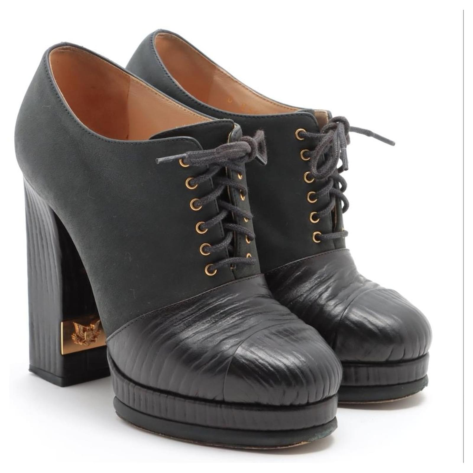 Chanel Lace up ankle boots Black Leather  - Joli Closet