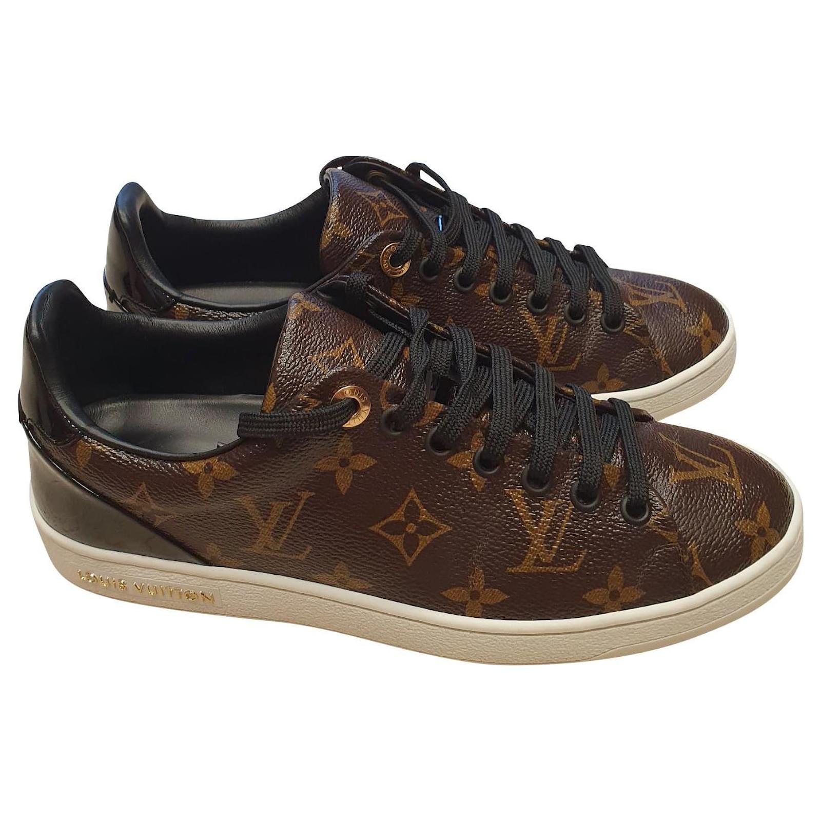 Louis Vuitton FRONTROW SNEAKERS Black White Golden Leather ref