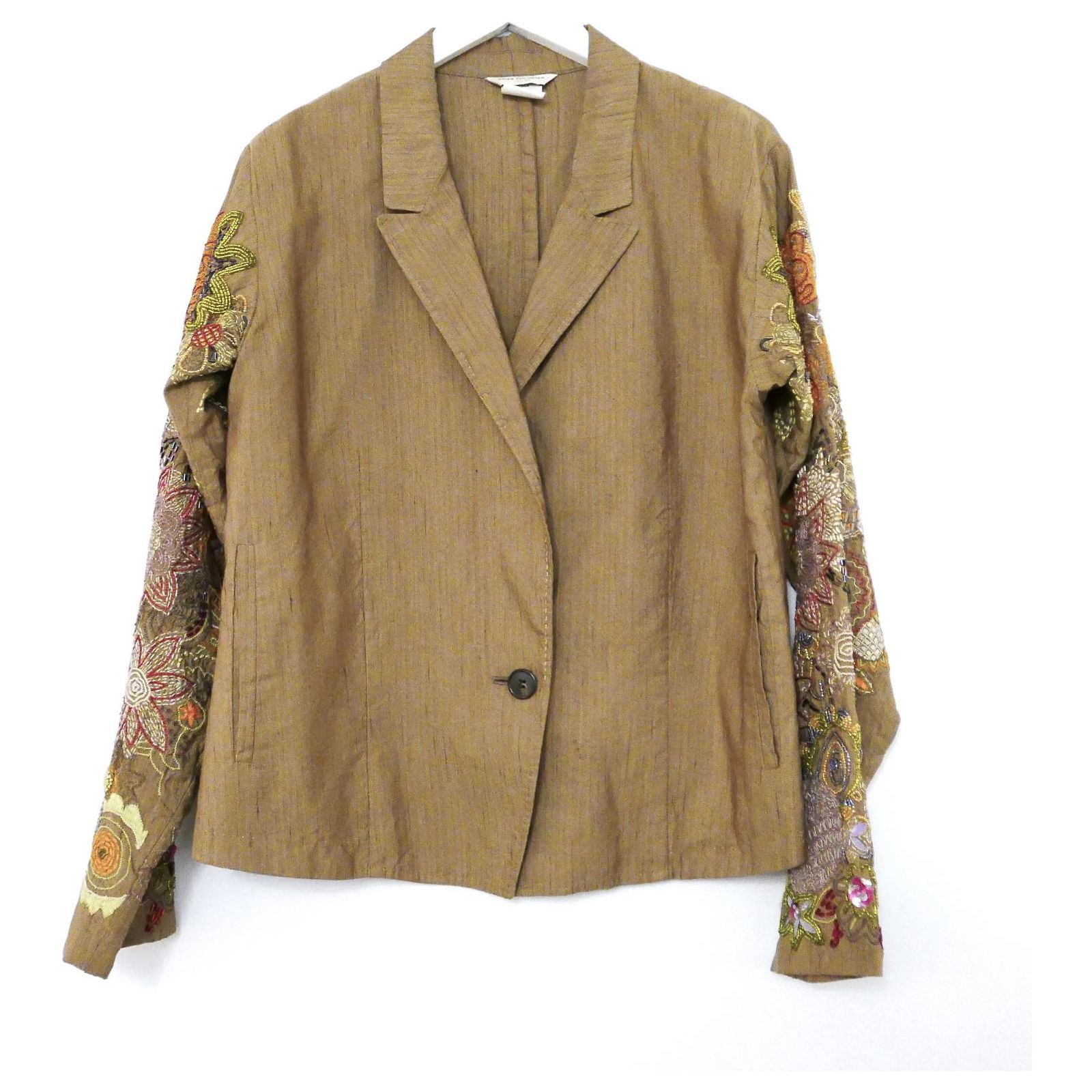 Dries Van Noten Vintage SS02 Beaded Sleeve Silk/Linen Blazer 