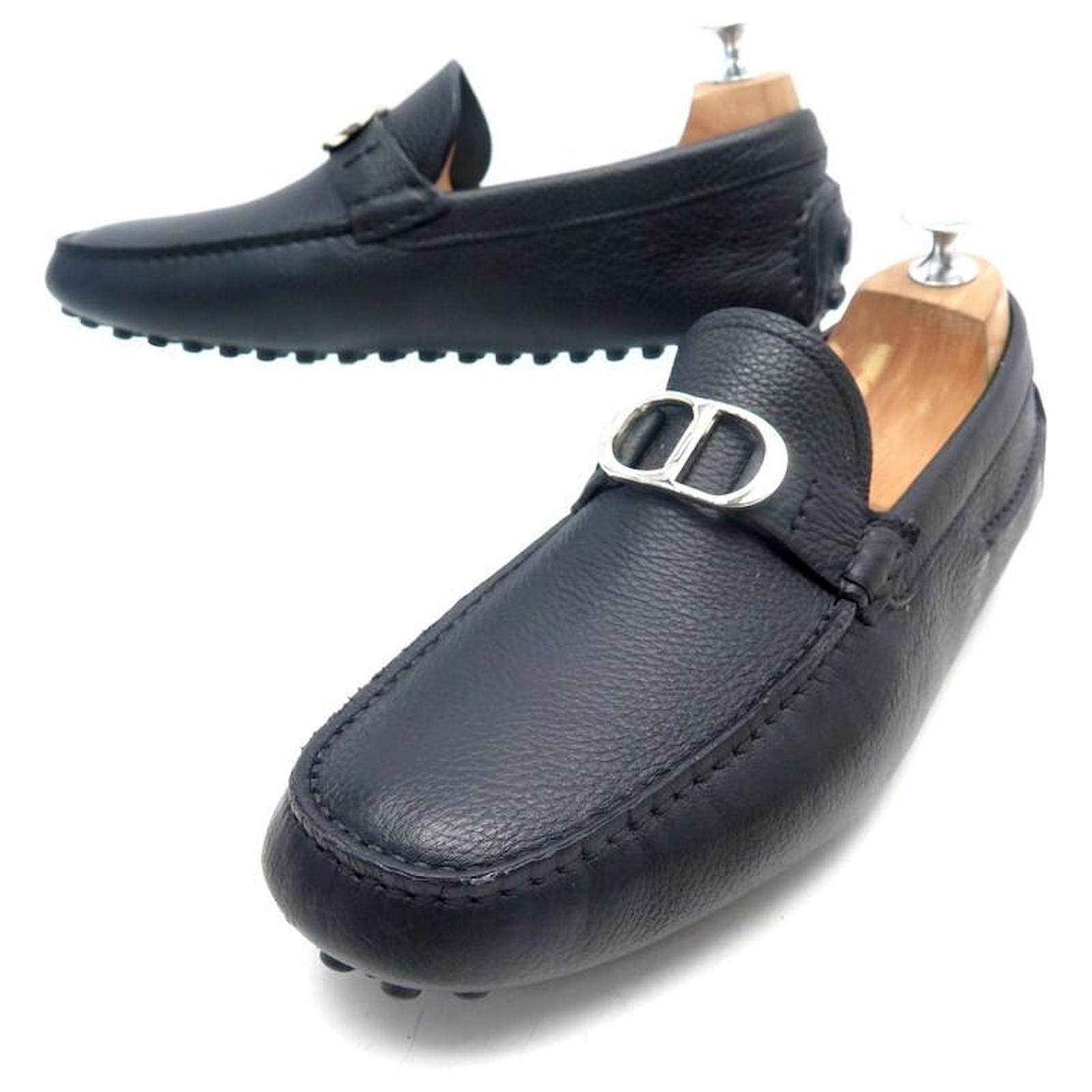 NINE DIOR SHOES INITIAL MOCCASIN 39.5 BLACK GRAINED LEATHER LOAFFERS ...