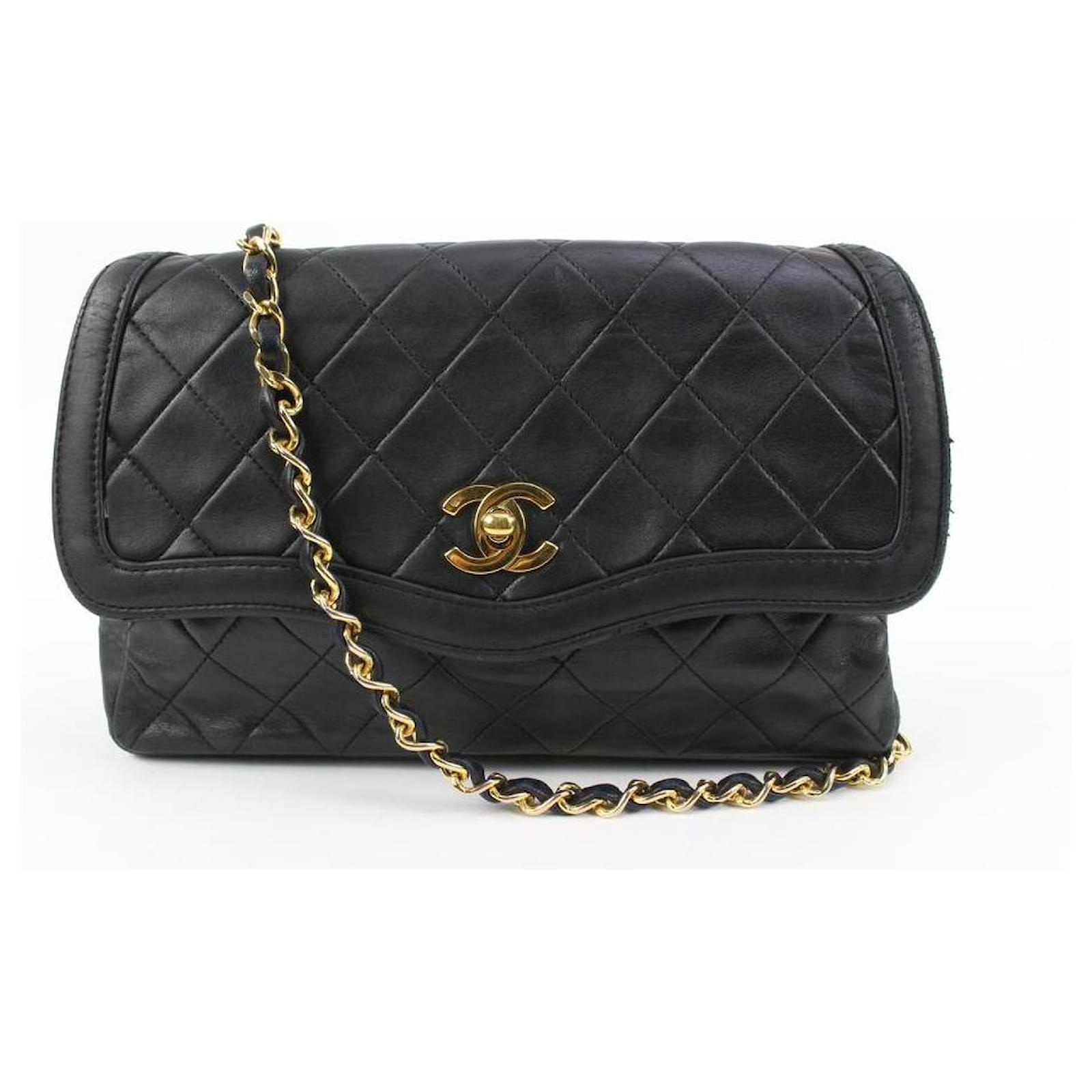 Chanel Vintage Chanel Black Quilted Leather Mini Gold Chain