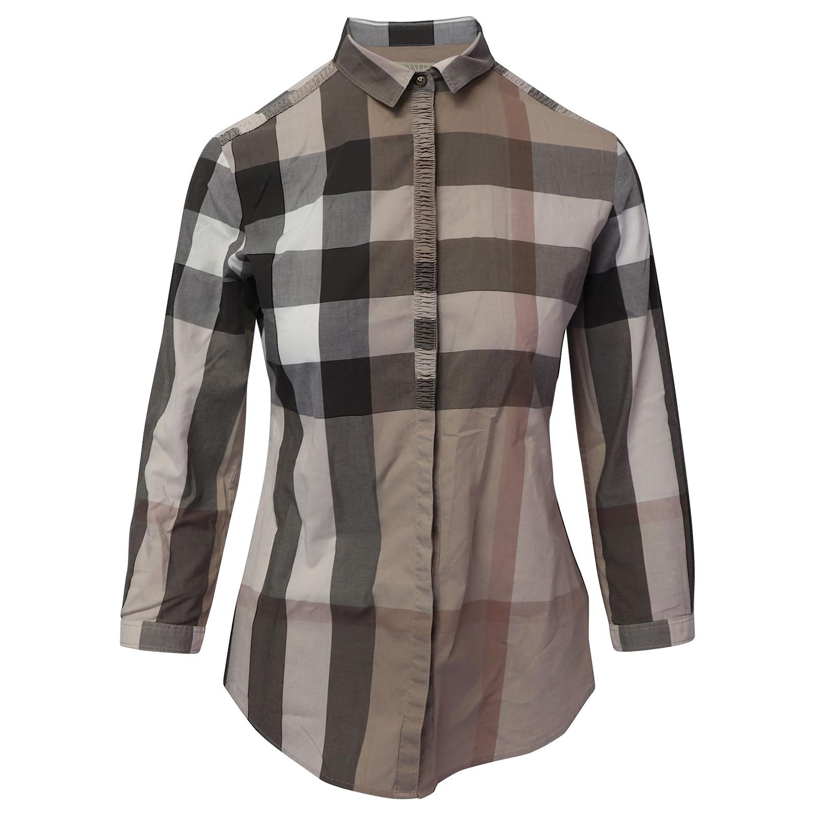 Burberry Plaid Long Sleeve Shirt in Nude Cotton Flesh ref.577437 Joli Closet