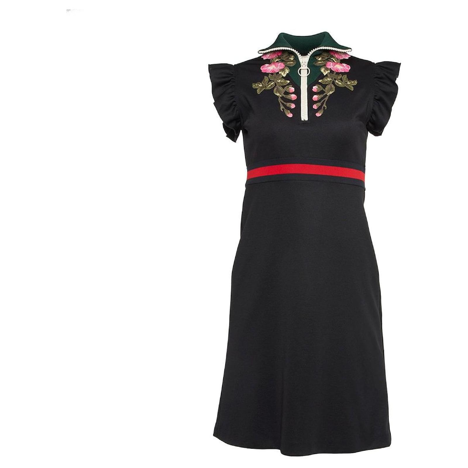 Gucci Floral Zip Placket Dress Black Polyester  - Joli Closet