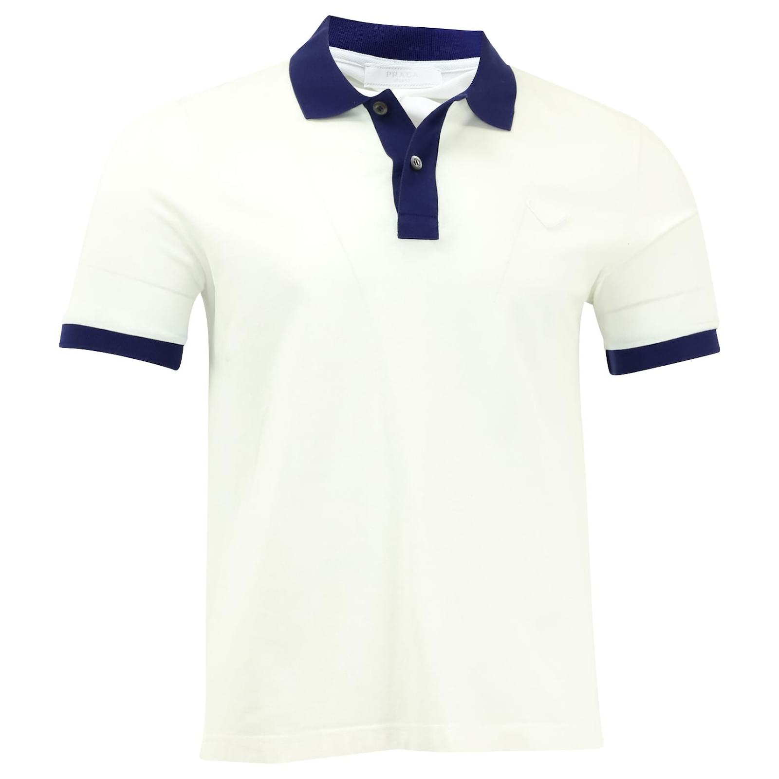 Prada Contrast-Tipped Piqué Polo Shirt in White Cotton  - Joli  Closet