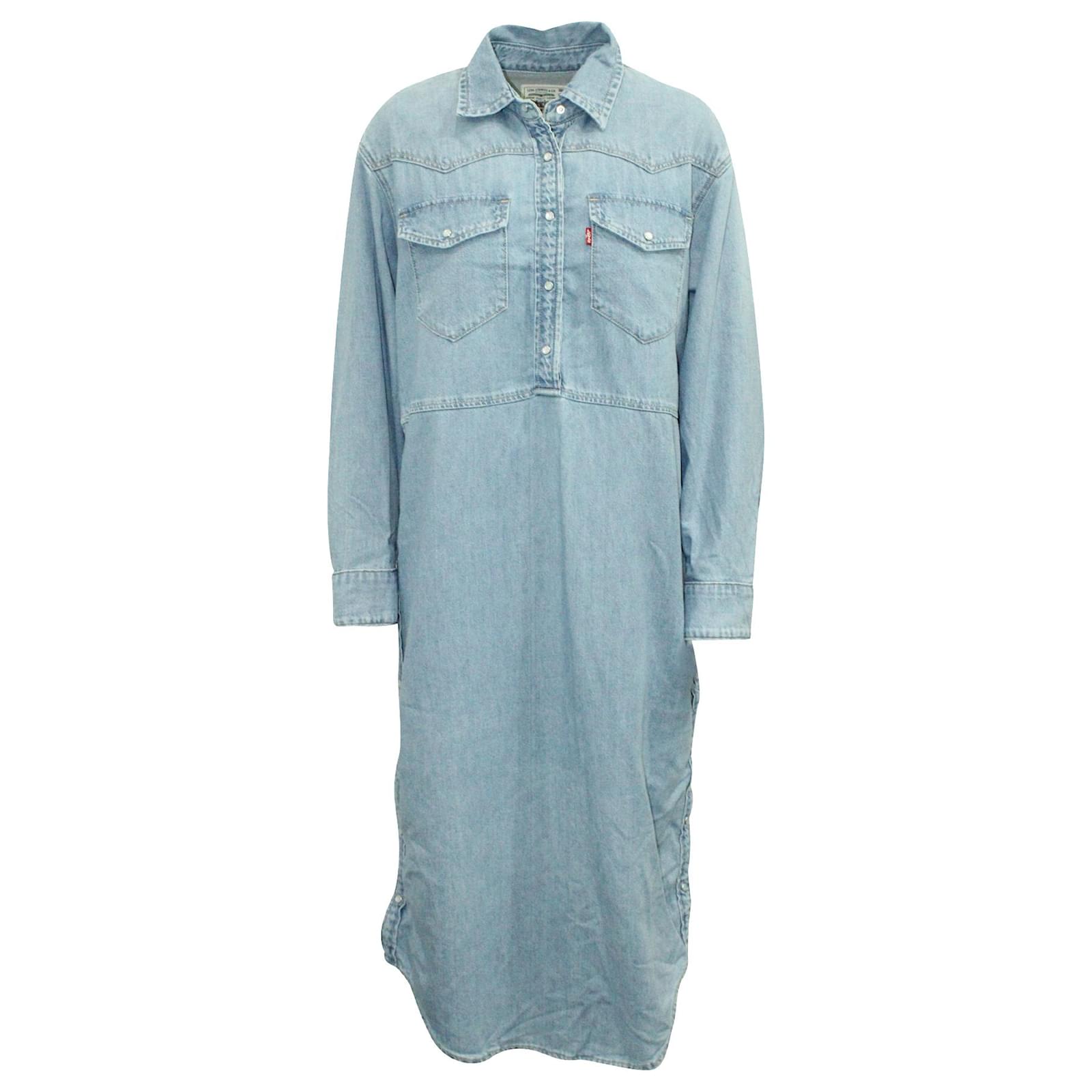 Ganni x Levi'S Denim Shirt Dress in Light Blue Cotton  - Joli  Closet