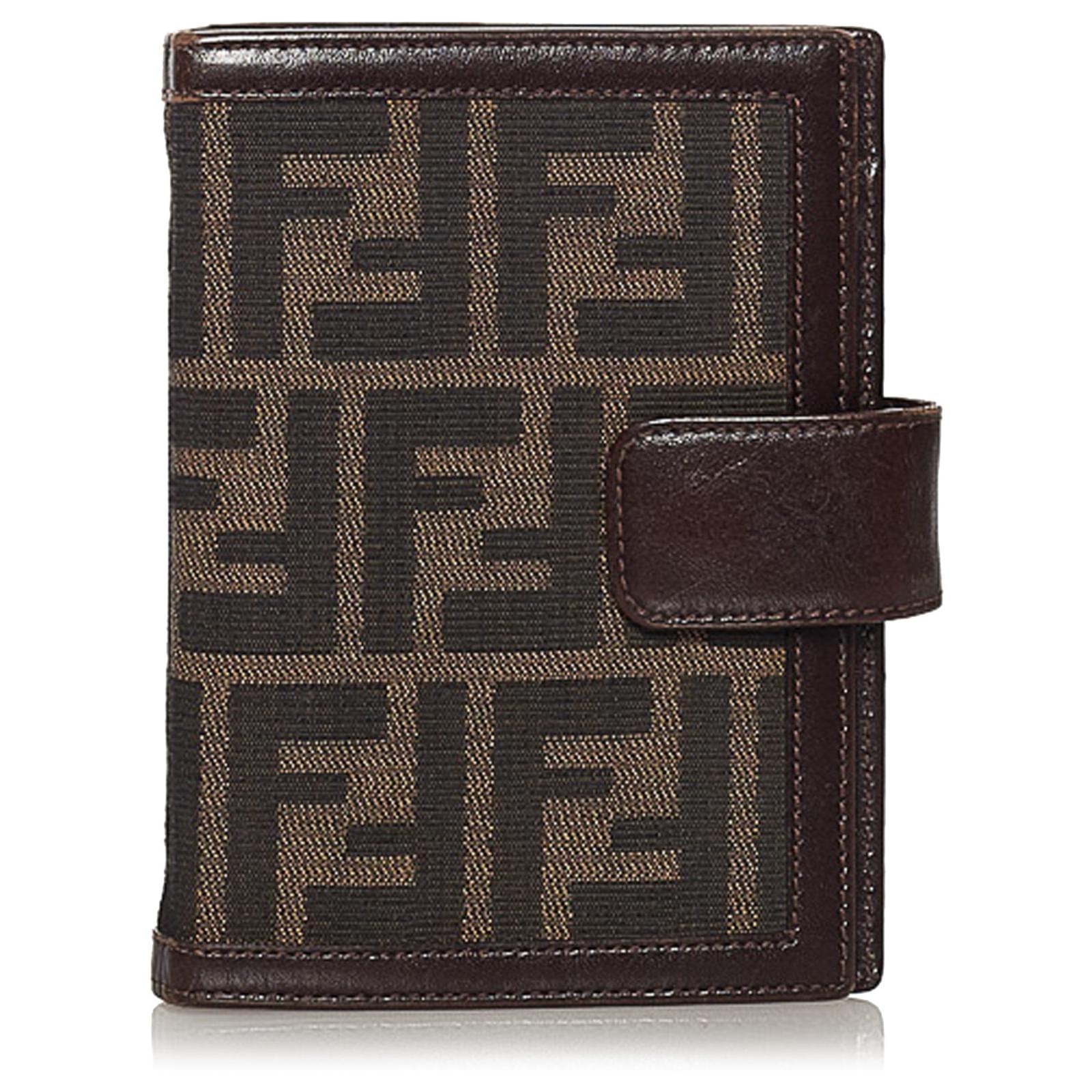 Fendi, Bags, Fendi Zucca Canvas Leather Trimed Wallet Vintage