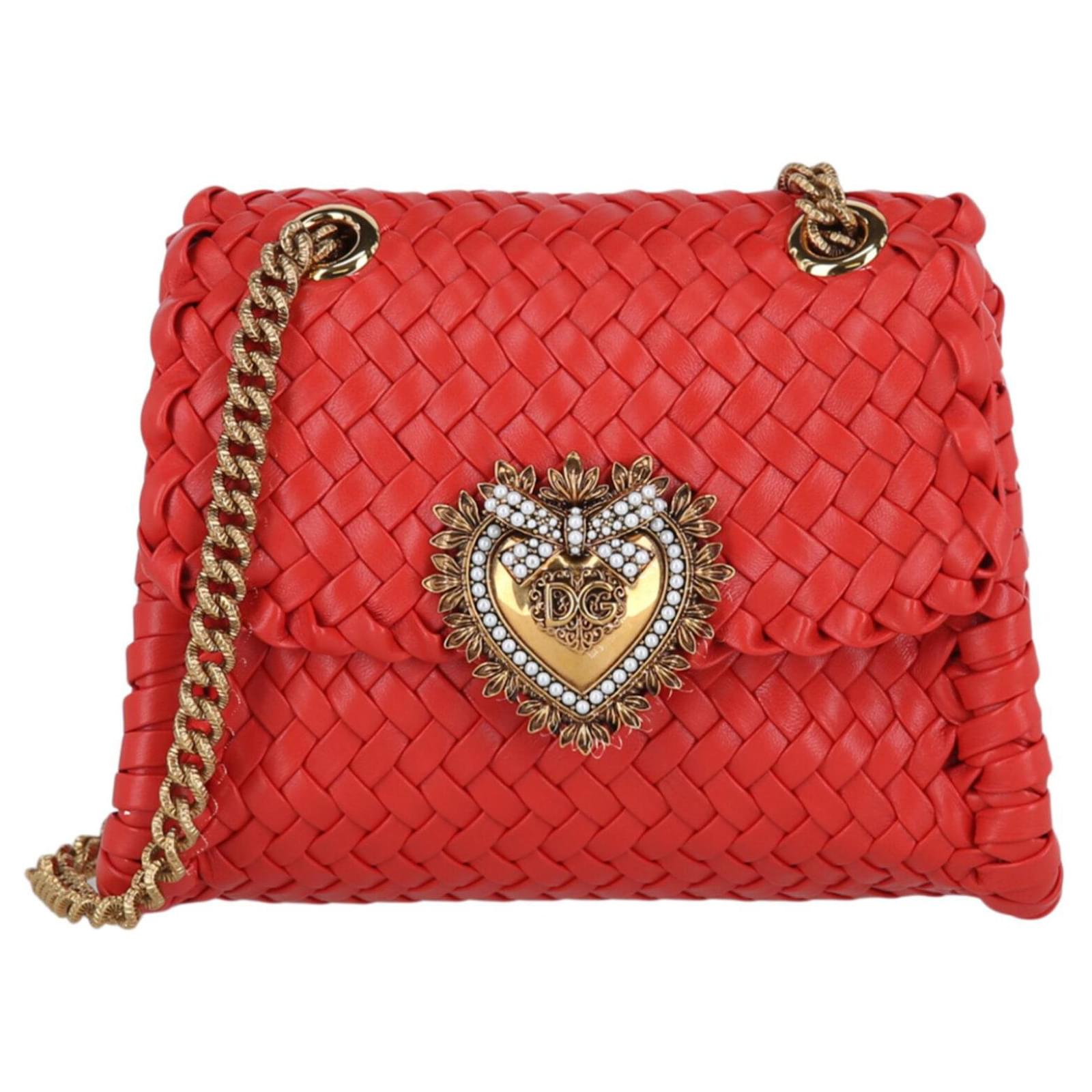 Dolce & Gabbana Devotion Woven Leather Shoulder Bag Red ref.577752