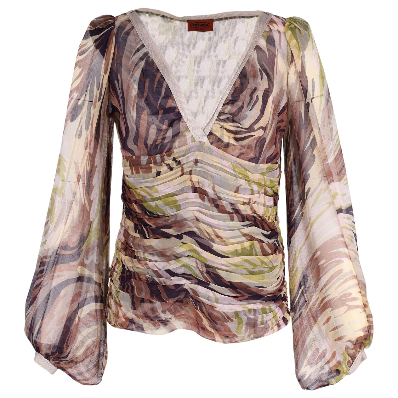 Missoni Balloon Sleeve Pleated Blouse In Multicolor Silk Multiple ...