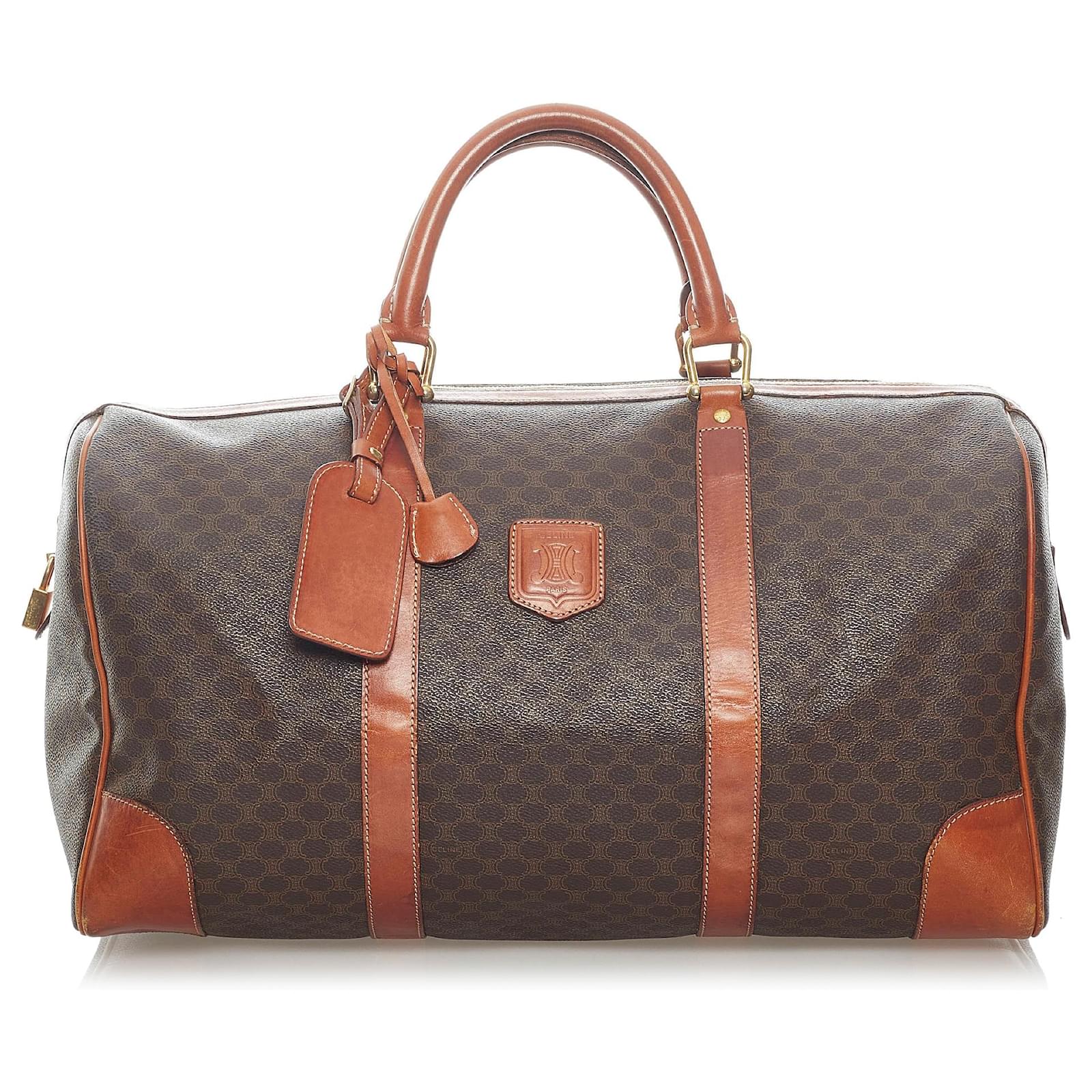 Céline Celine Brown Macadam Travel Bag Leather Cloth Pony-style calfskin  Cloth ref.968061 - Joli Closet