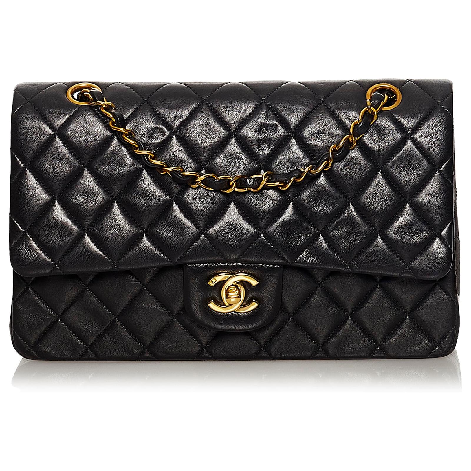 Chanel Black Classic Medium Lambskin Leather Double Flap ref.578509