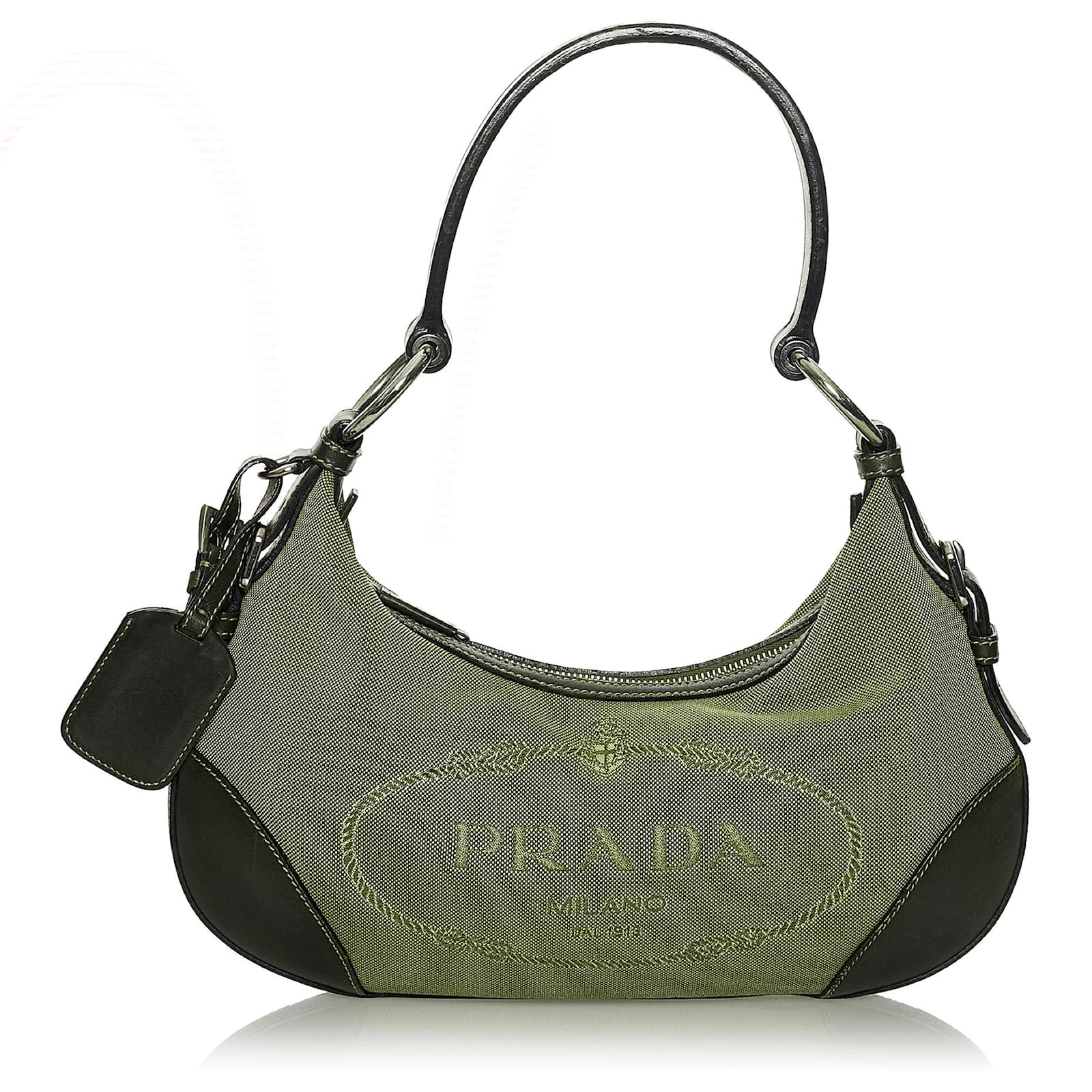 Prada Brown Canapa Logo Canvas Shoulder Bag Leather Cloth