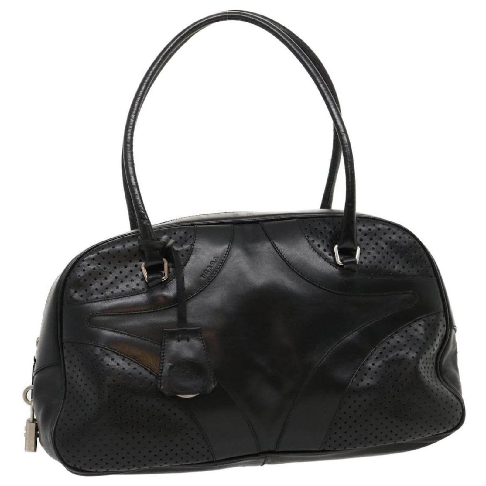 PRADA Boston Bag Leather Black Auth ki1916 Nylon ref.JC579653