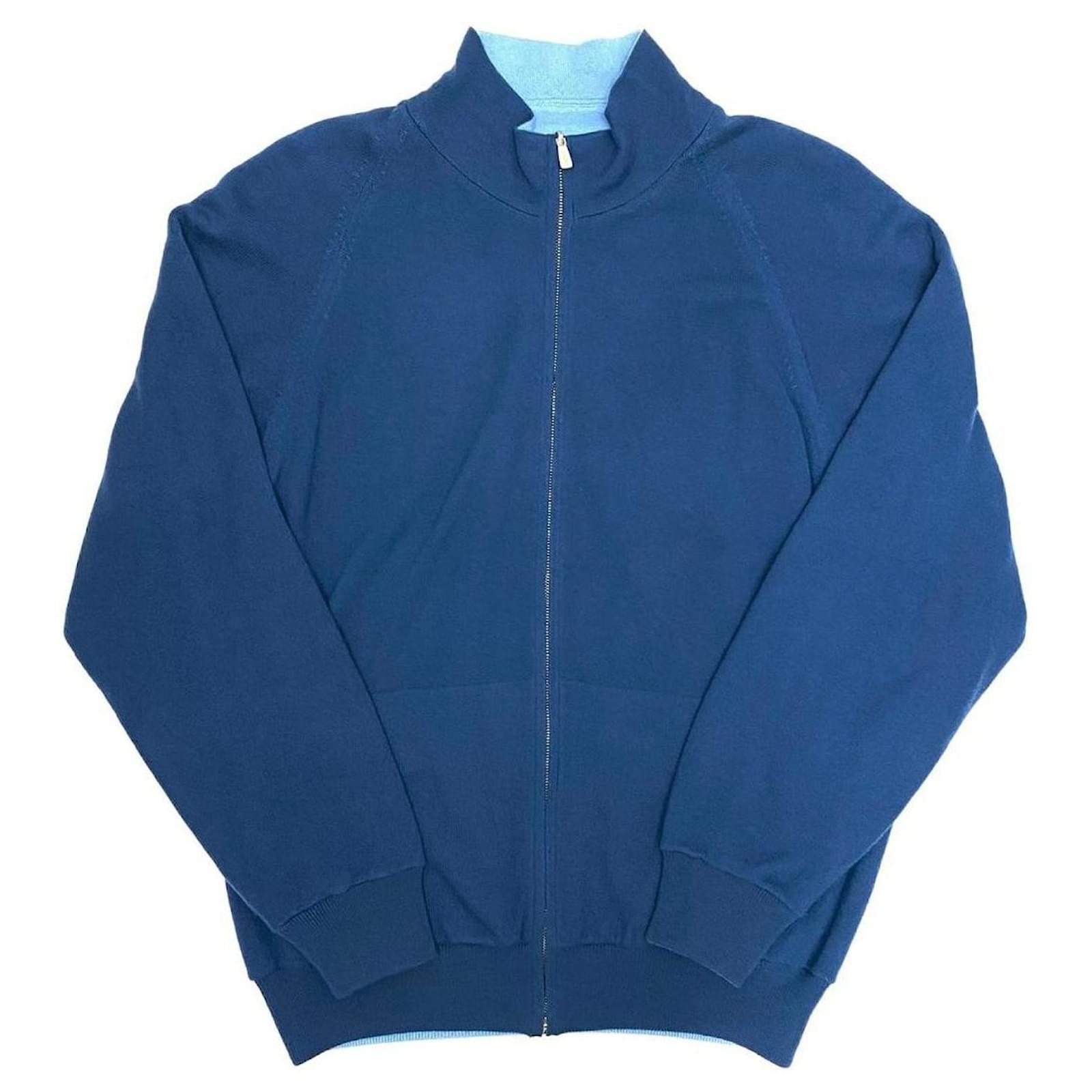 Loro Piana Band-Collar Tailored Zipper Jacket Midnight Blue Suede Cashmere