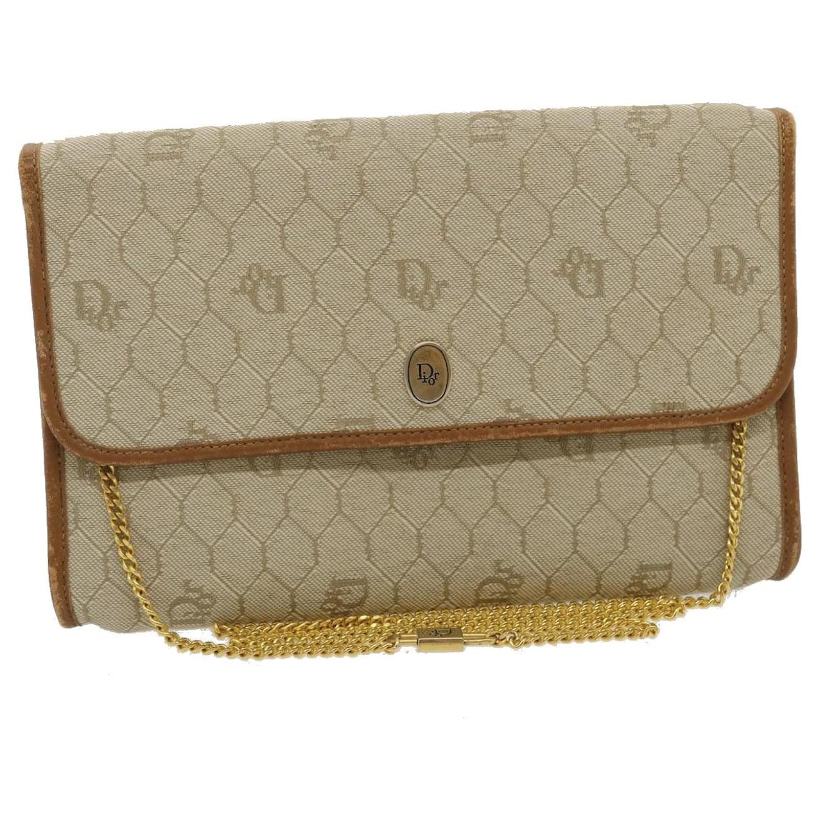 Christian Dior vintage honeycomb monogrammed canvas white small