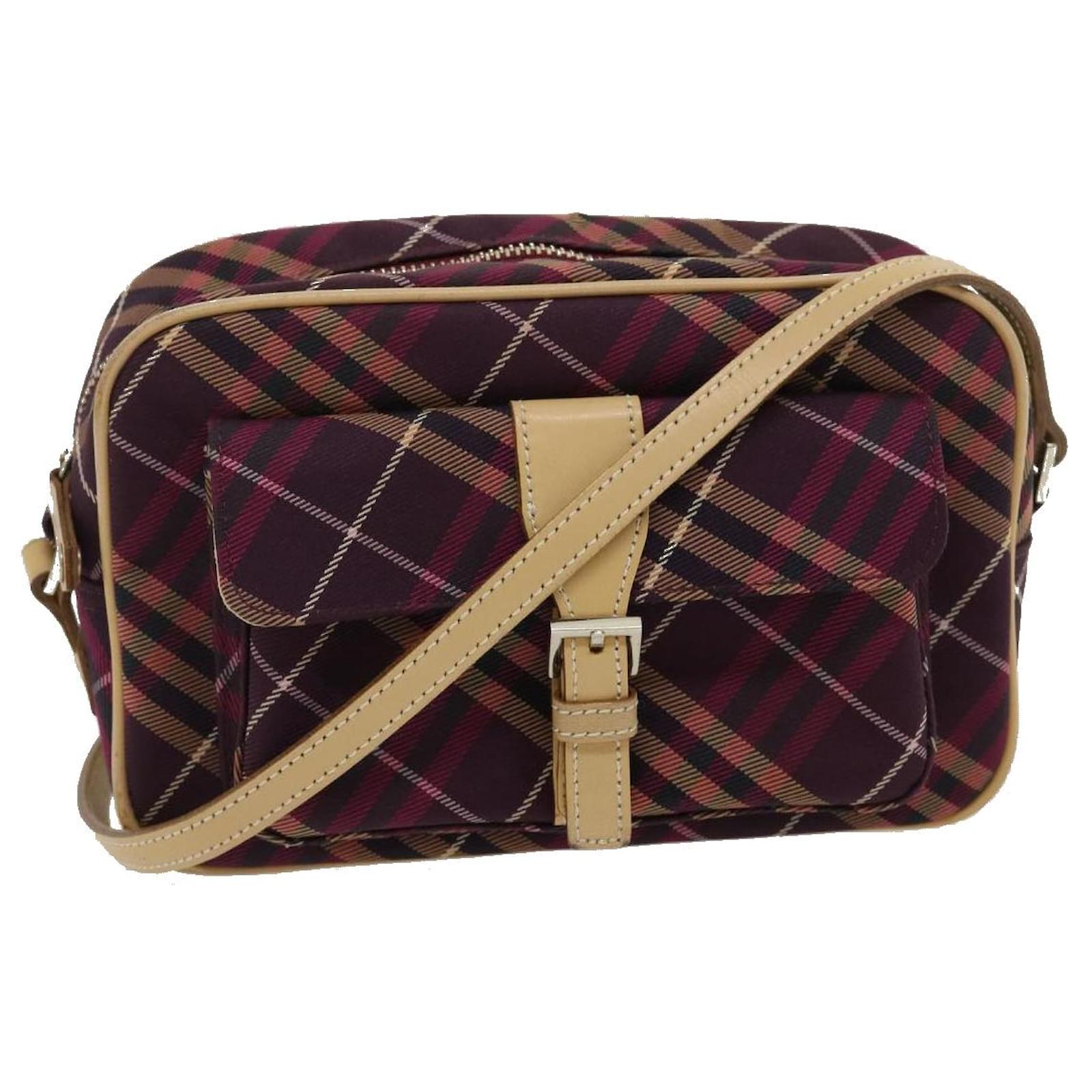 BURBERRY Nova Check Blue Label Shoulder Bag Canvas Leather Wine Red Auth  yk4256 Cloth  - Joli Closet