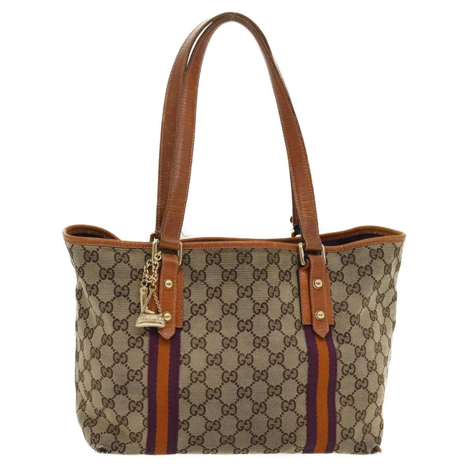 GUCCI Sherry Line GG Canvas Tote Bag Beige Purple Brown Auth ti625 ref ...