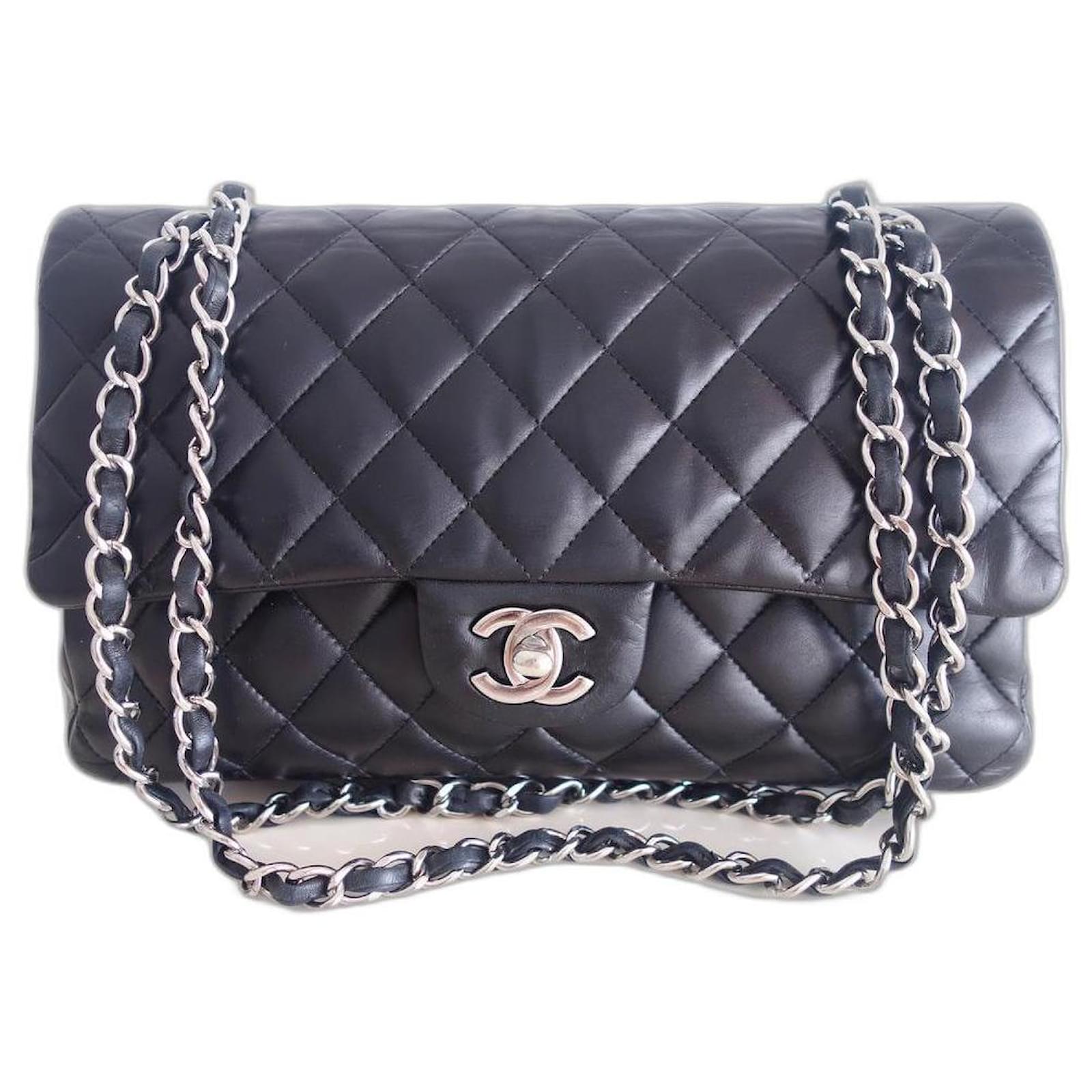 blue and white chanel bag black