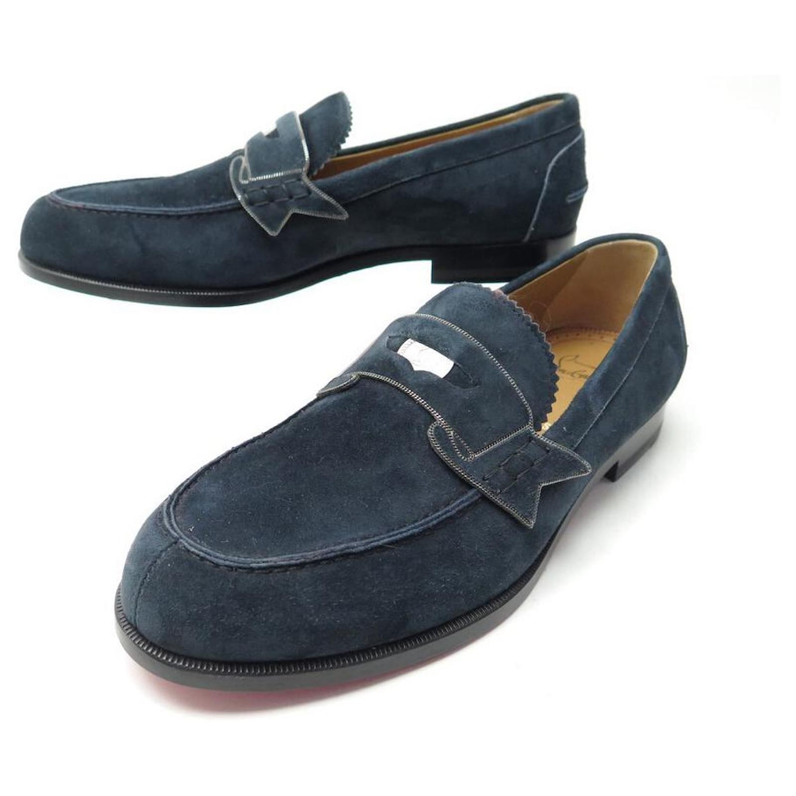NEW CHRISTIAN LOUBOUTIN MOCCASIN SHOES 40.5 BLUE SUEDE NEW SHOES