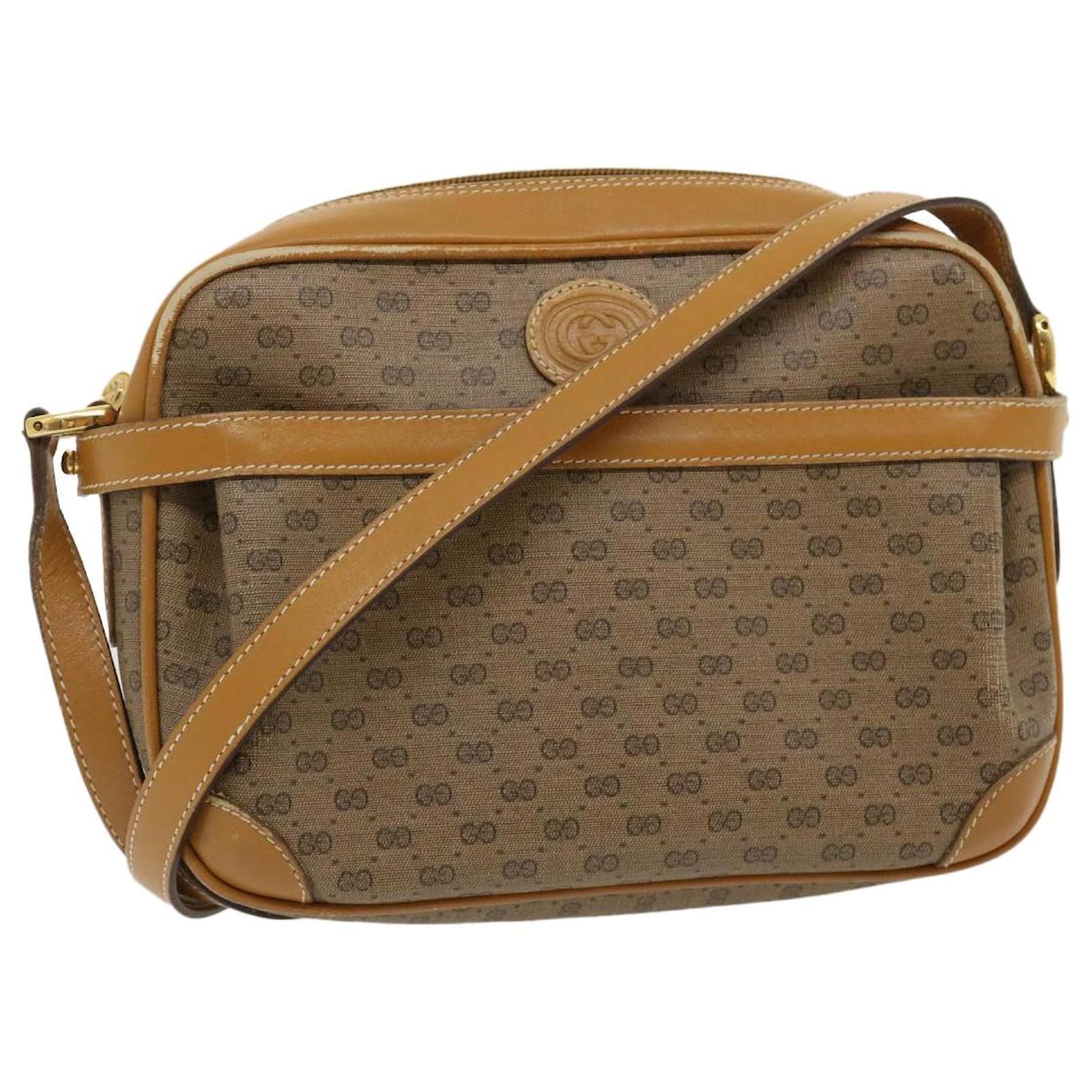 GUCCI Micro GG Canvas Shoulder Bag PVC Leather Beige Brown Auth