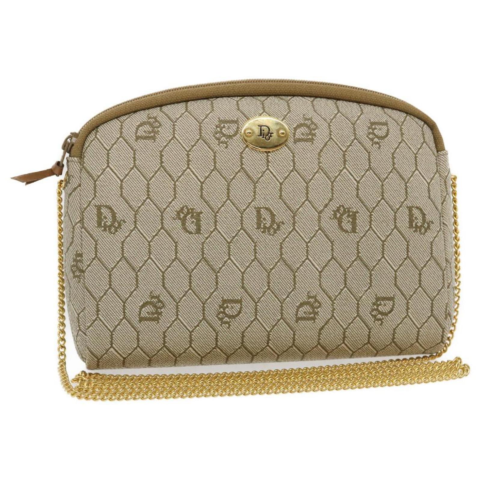 Christian Dior Honeycomb Chain Shoulder Bag Canvas Beige Auth br461 ...