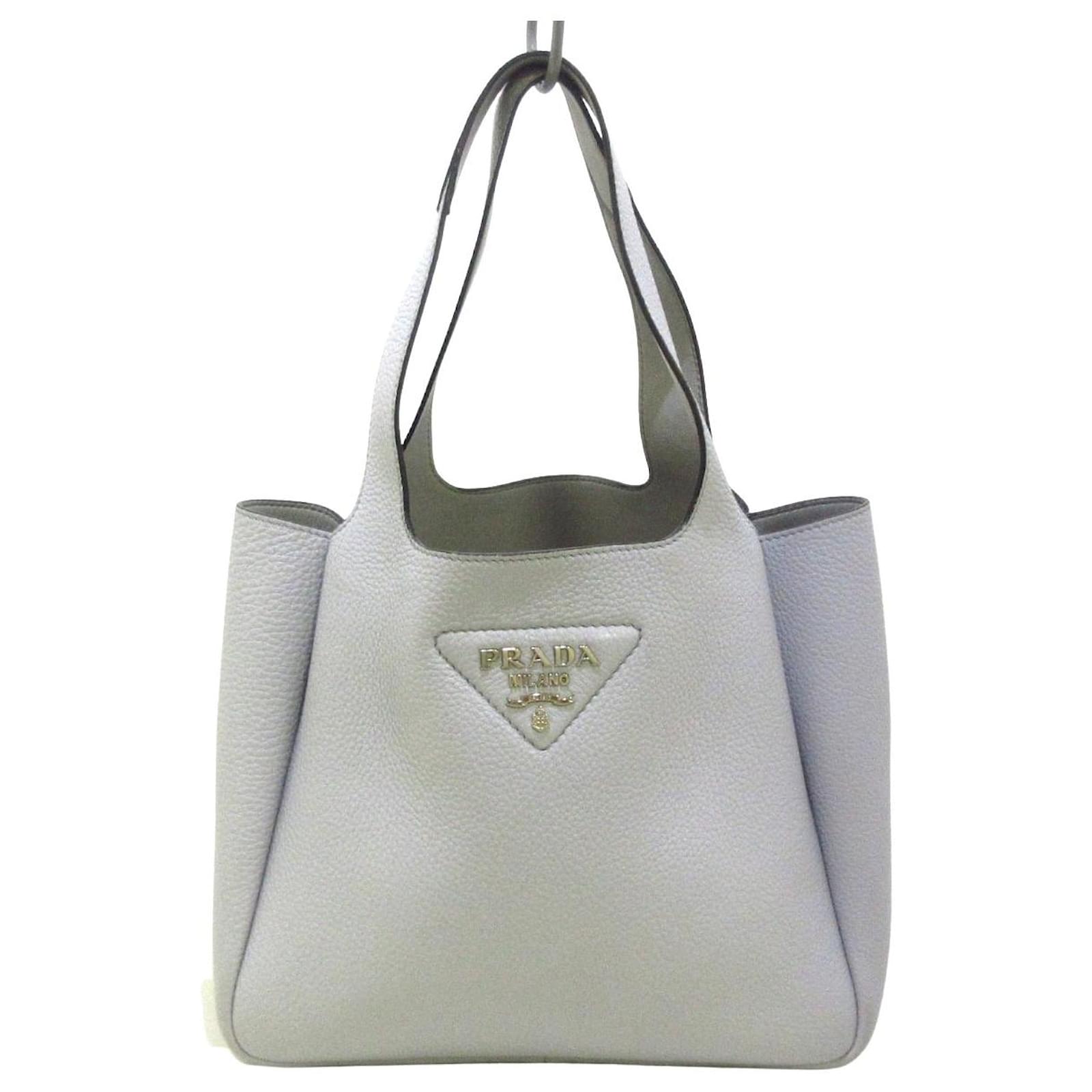 【関税&送料込】Prada Light Grey Leather Handbag Auth PRADA Handbag Light Gray Leather