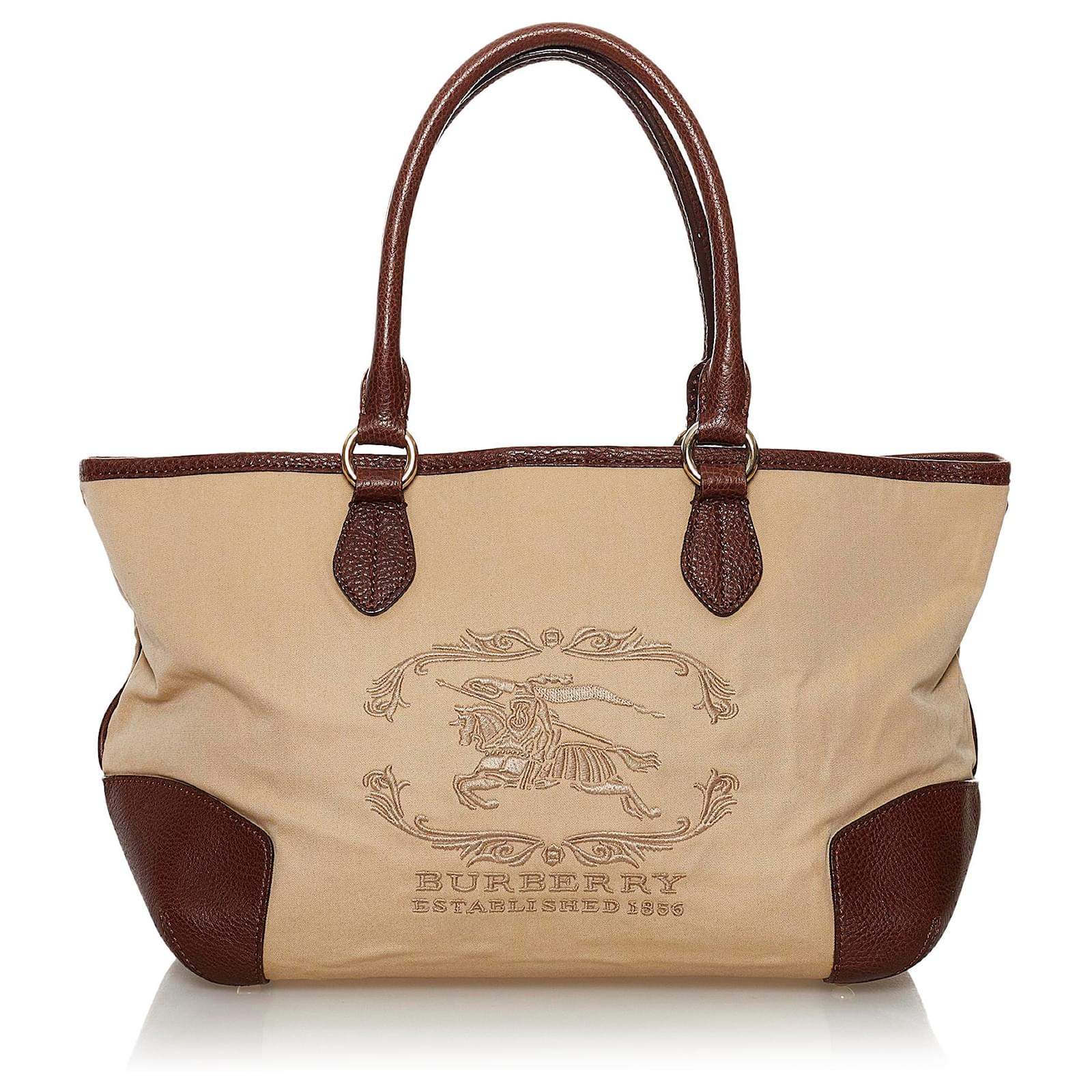 Burberry Brown Canvas Tote Bag Beige Dark brown Leather Cloth