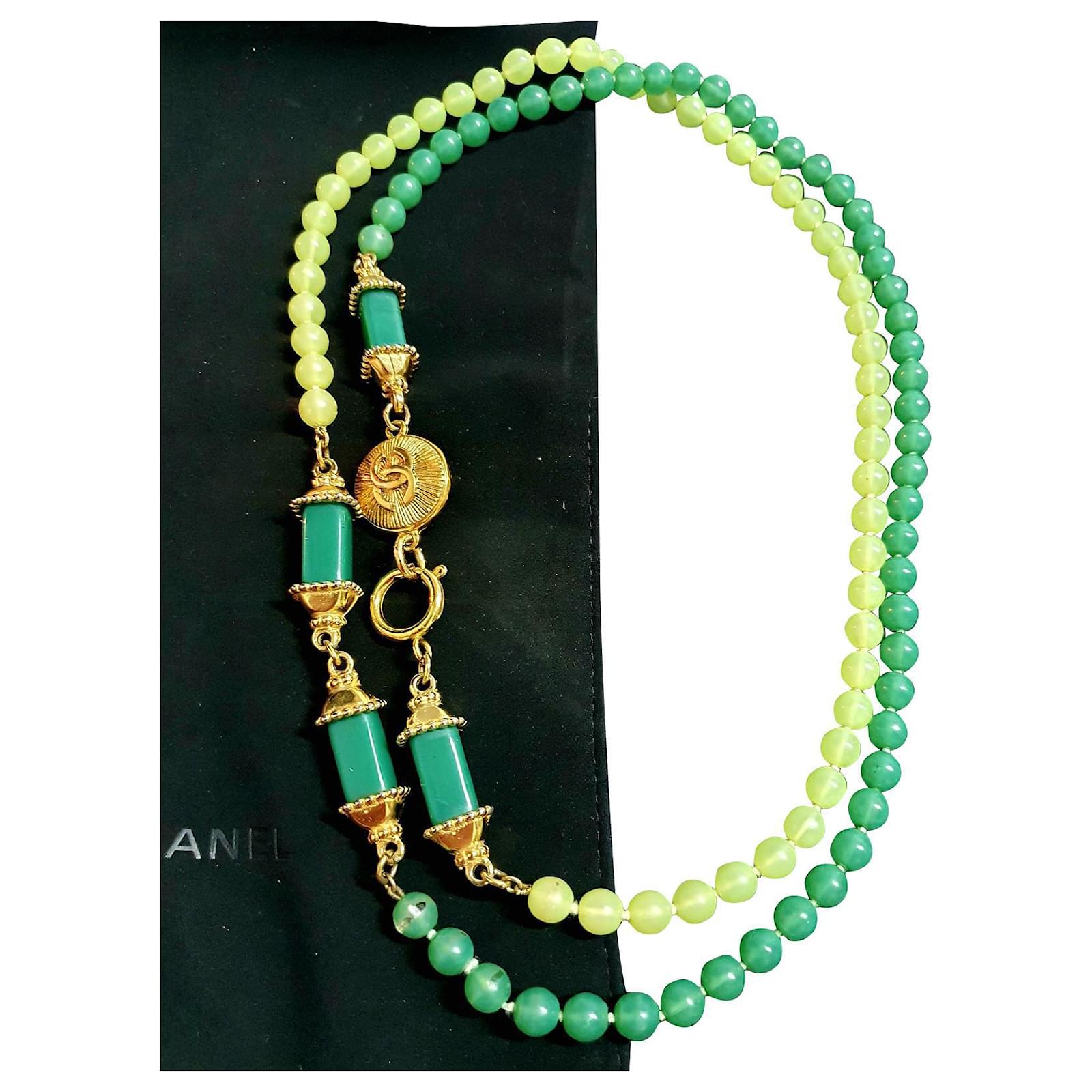 Vintage CHANEL GRIPOIX collector's necklace Golden Light green