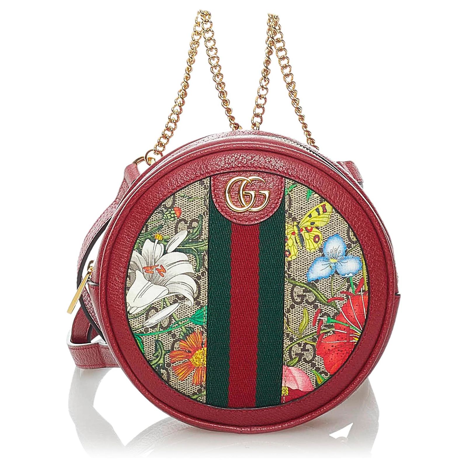 Gucci Red GG Supreme Flora Ophidia Round Backpack Multiple  display picture 3