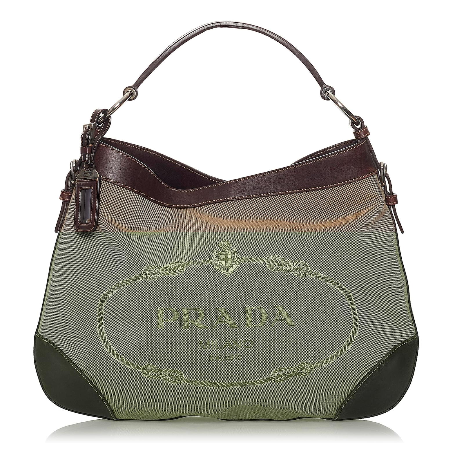 Prada Brown Canapa Logo Canvas Shoulder Bag Leather Cloth