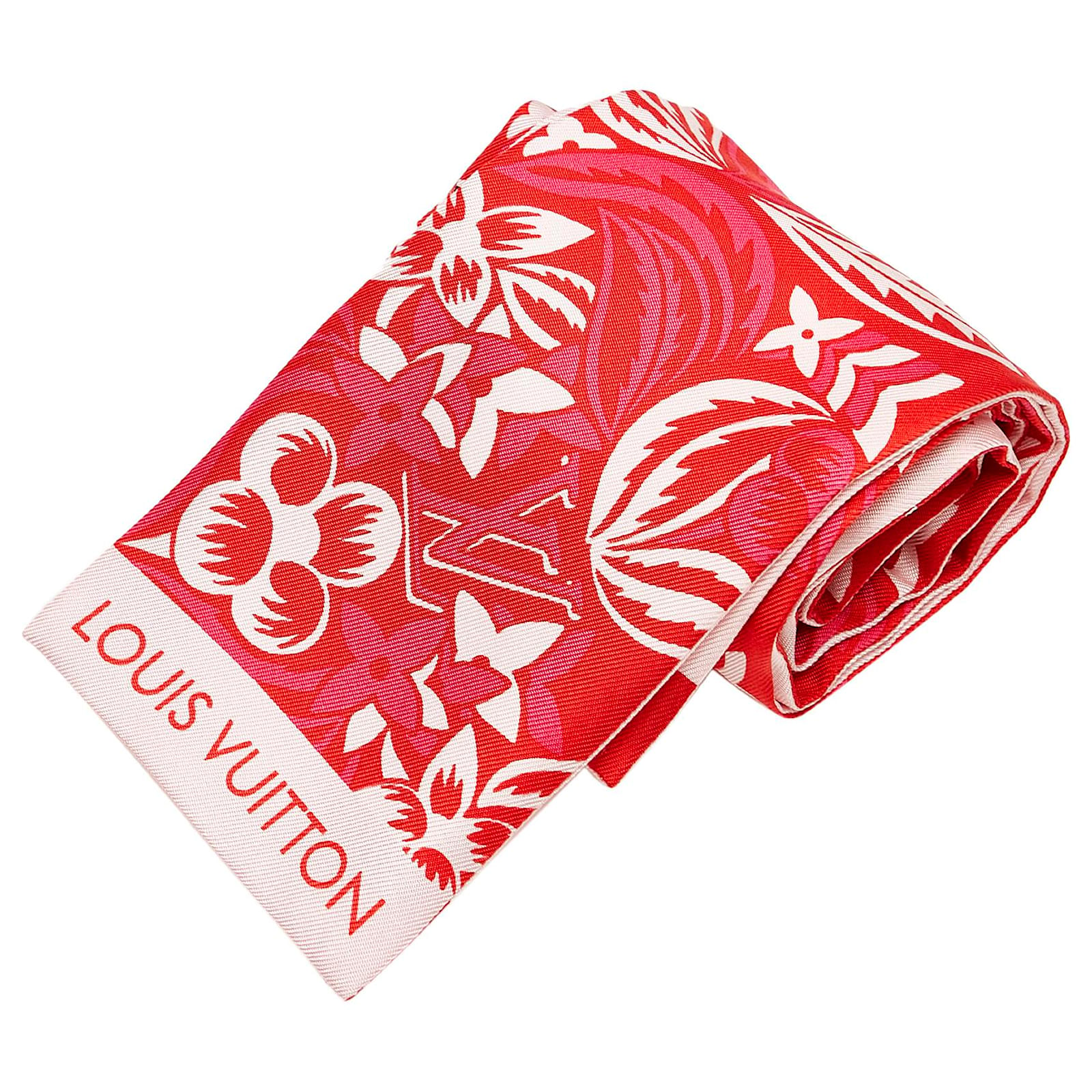 Louis Vuitton Red Printed Twilly Silk Scarf White Cloth ref.585769