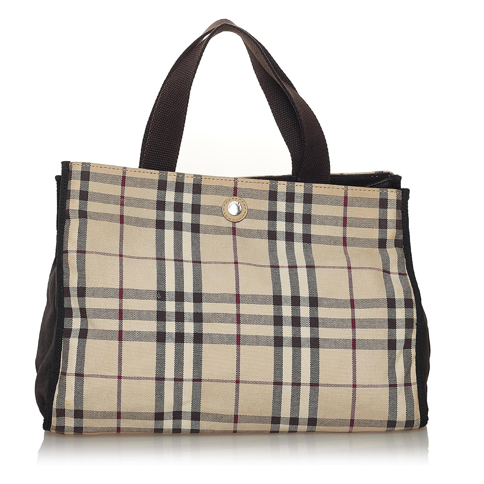 Checked Canvas Tote in Brown - Burberry