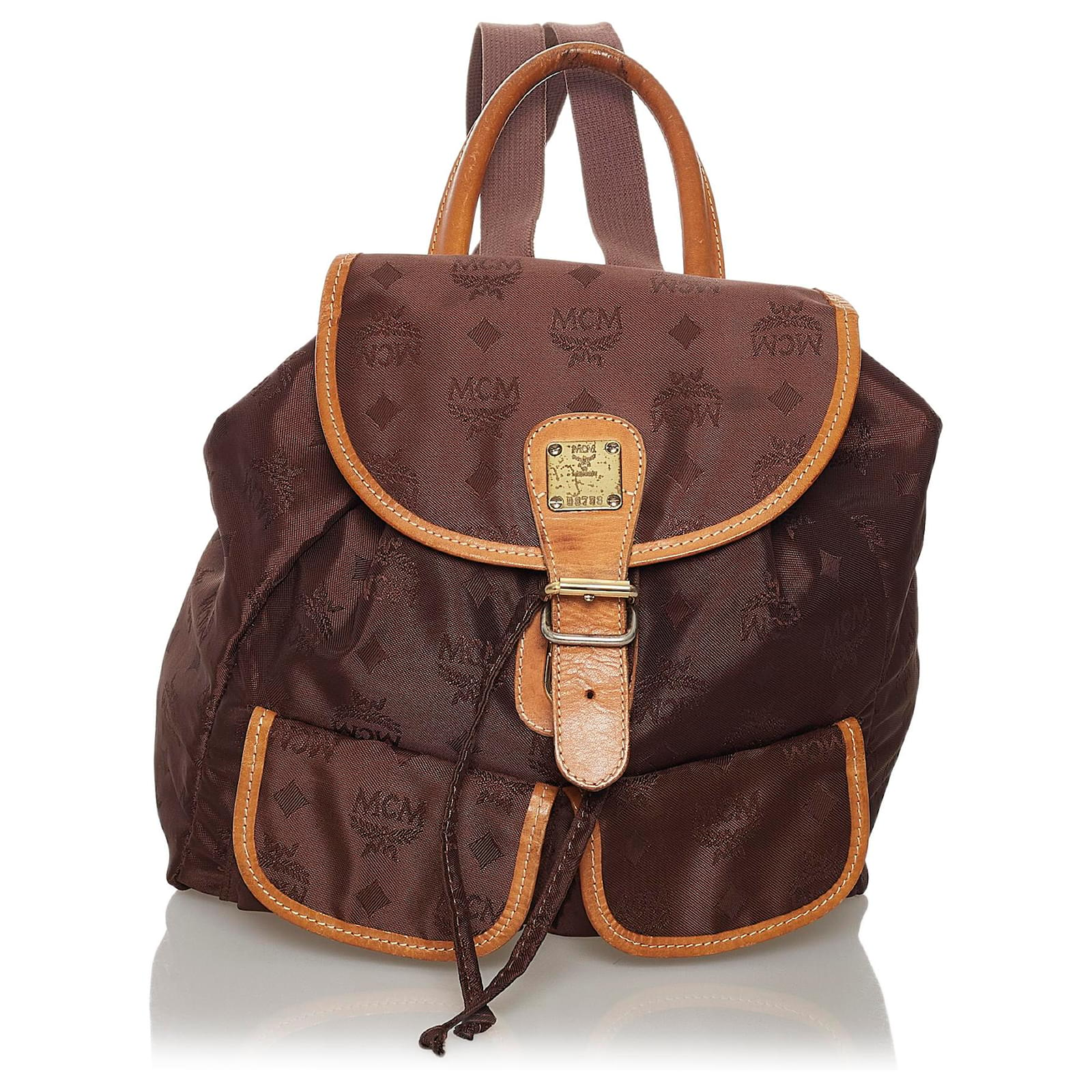 MCM Brown Visetos Nylon Drawstring Backpack Dark brown Leather Pony-style  calfskin Cloth ref.585914 - Joli Closet