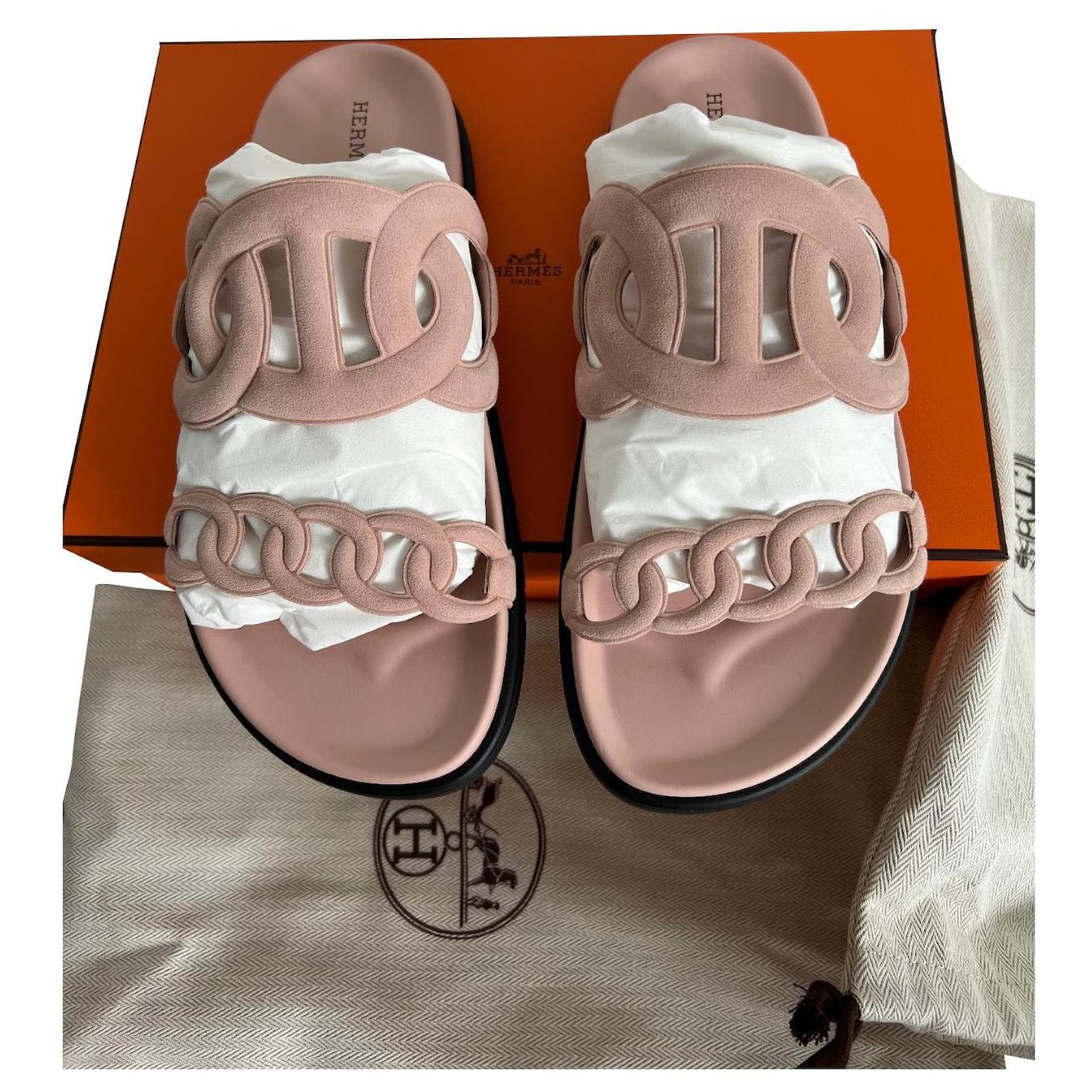 Hermès Chypre Extra Sandal Pink Beige Cream Flesh Leather Deerskin ref ...