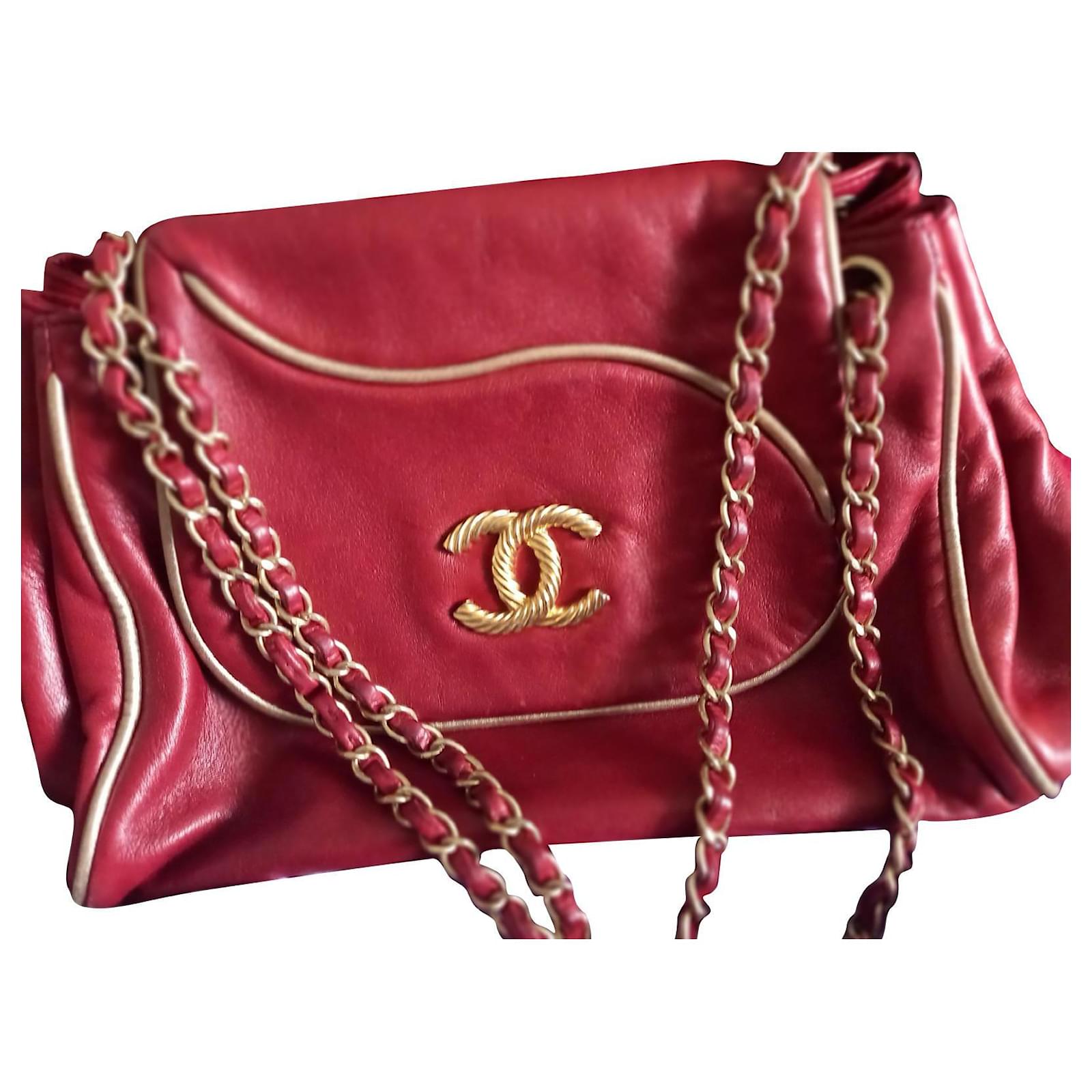Chanel timeless Accordion Flap Red Lambskin ref.586057 - Joli Closet