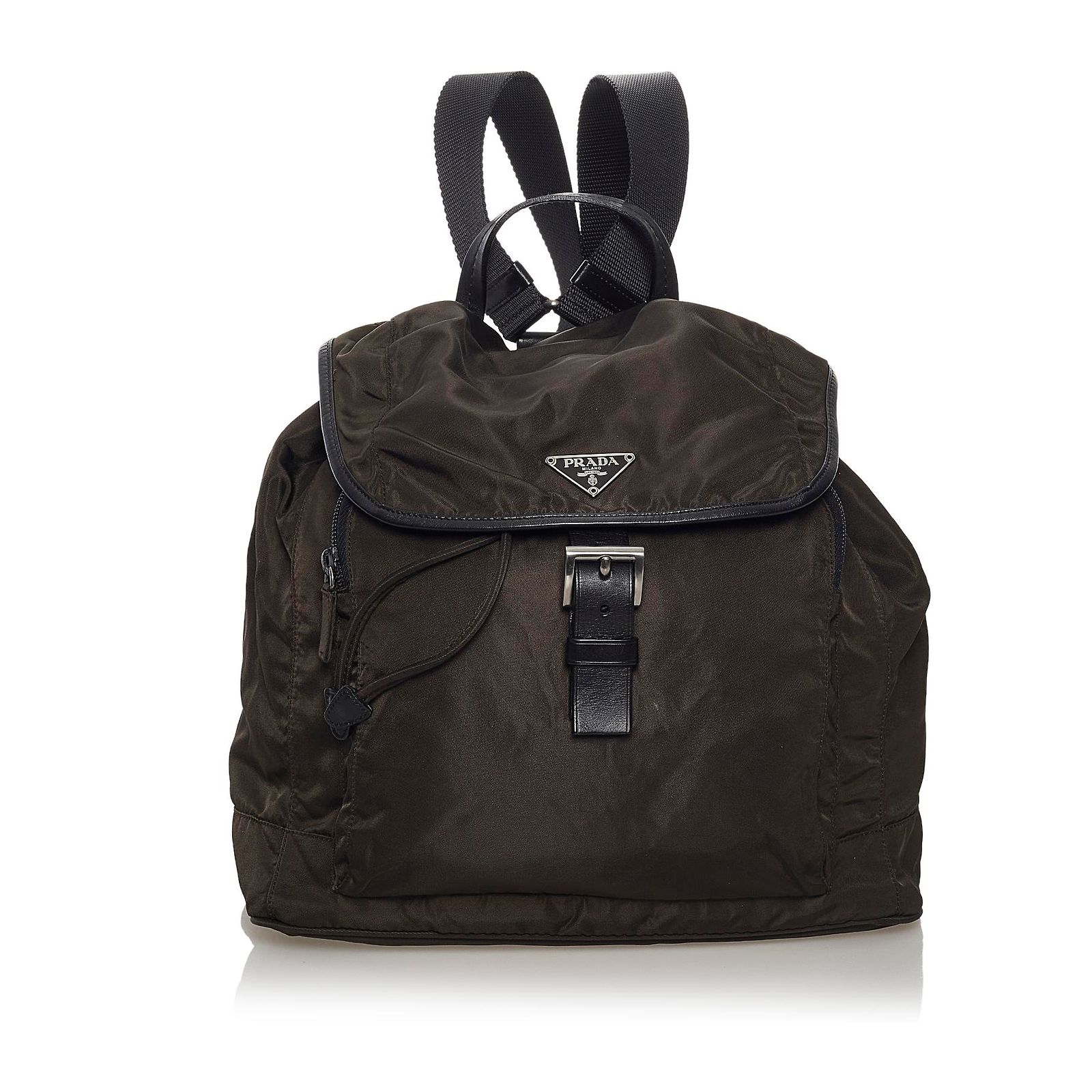 Prada Drawstring Backpack Prada Brown Tessuto Drawstring Backpack Dark brown Leather Pony-style ...