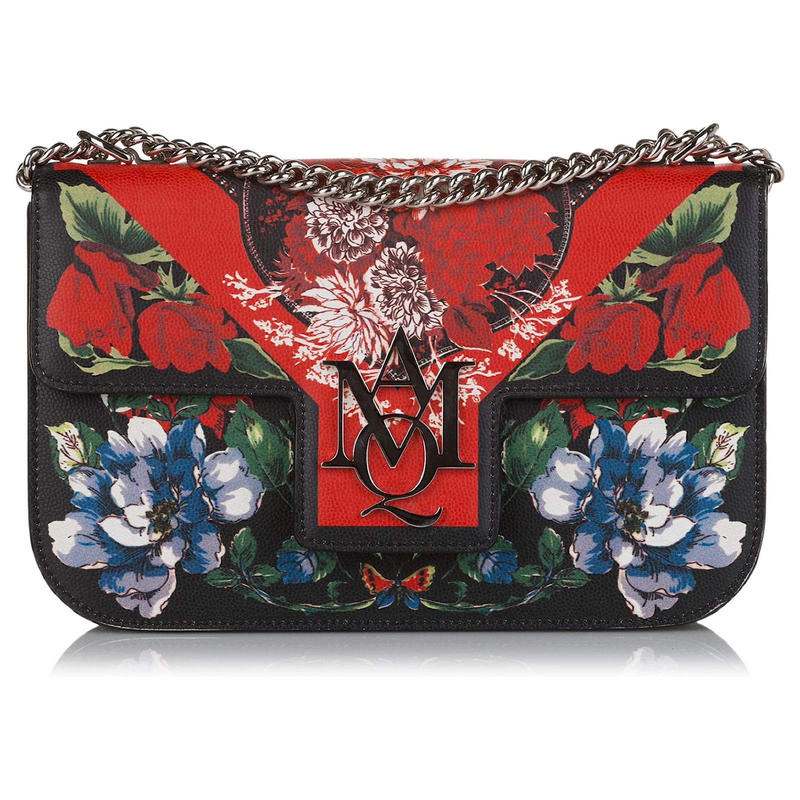 Alexander McQueen Black Floral Leather Crossbody Bag