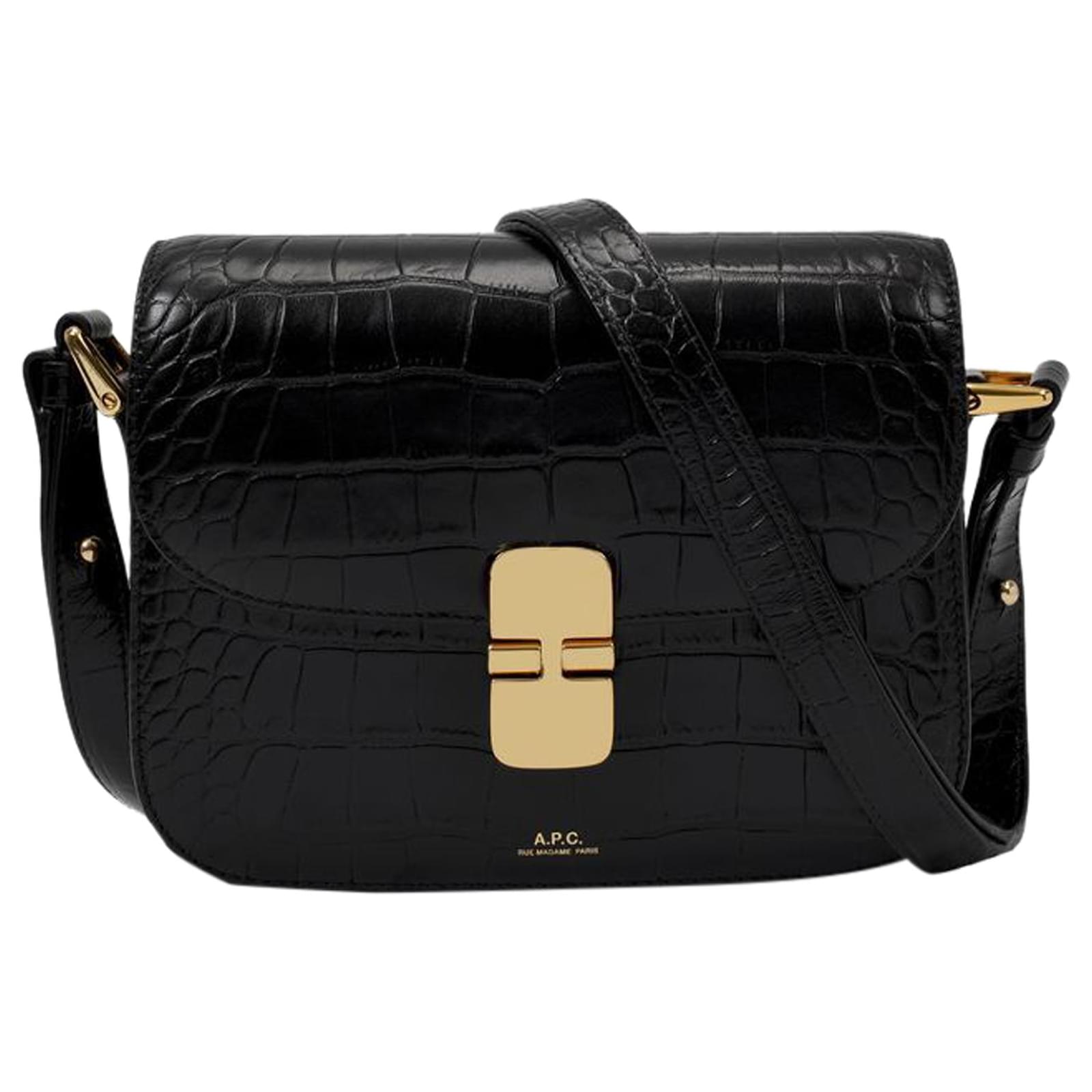 Apc Grace Small Bag in Black Crocodile Effect Leather ref.587213 Joli
