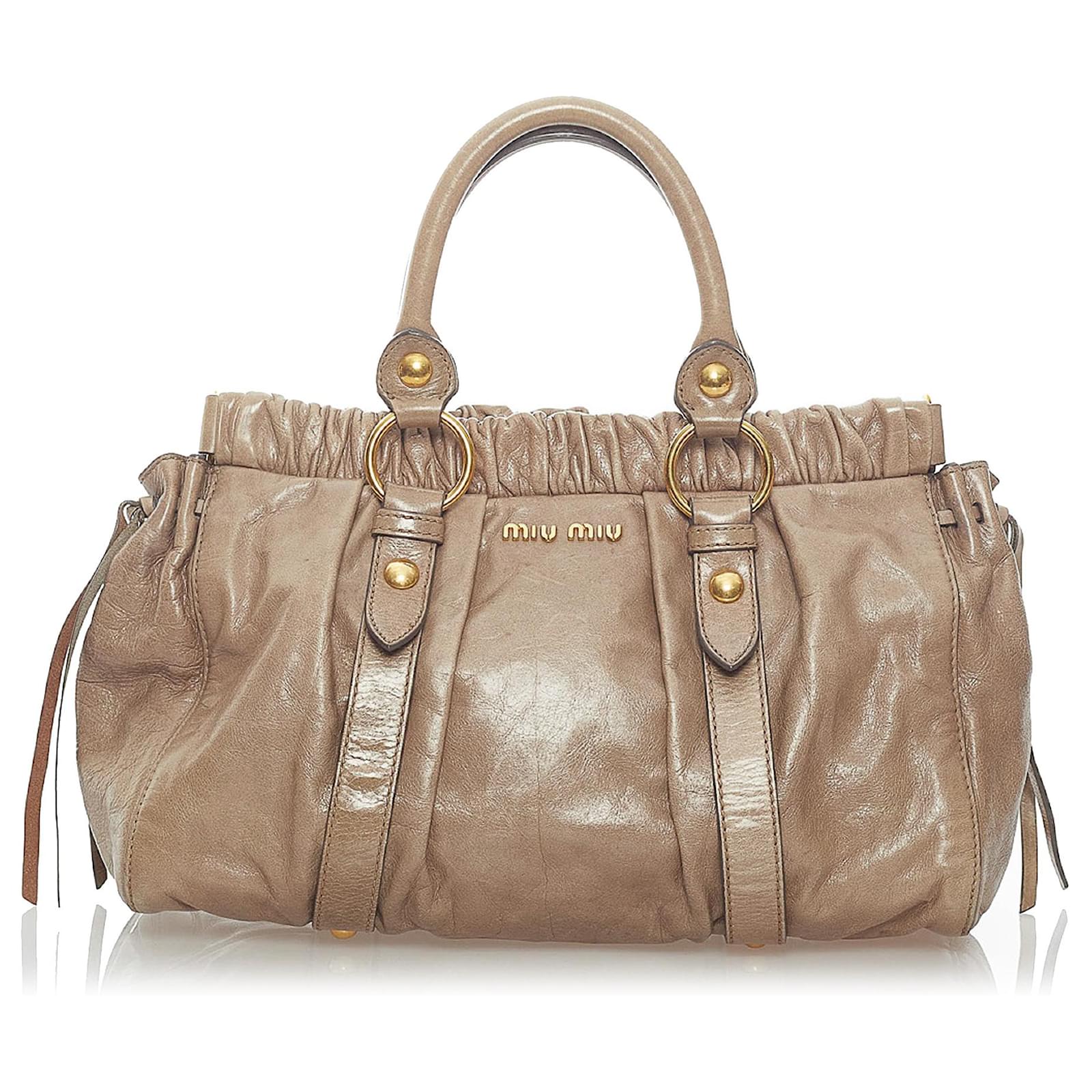 Brown Miu Miu Vitello Shine Satchel