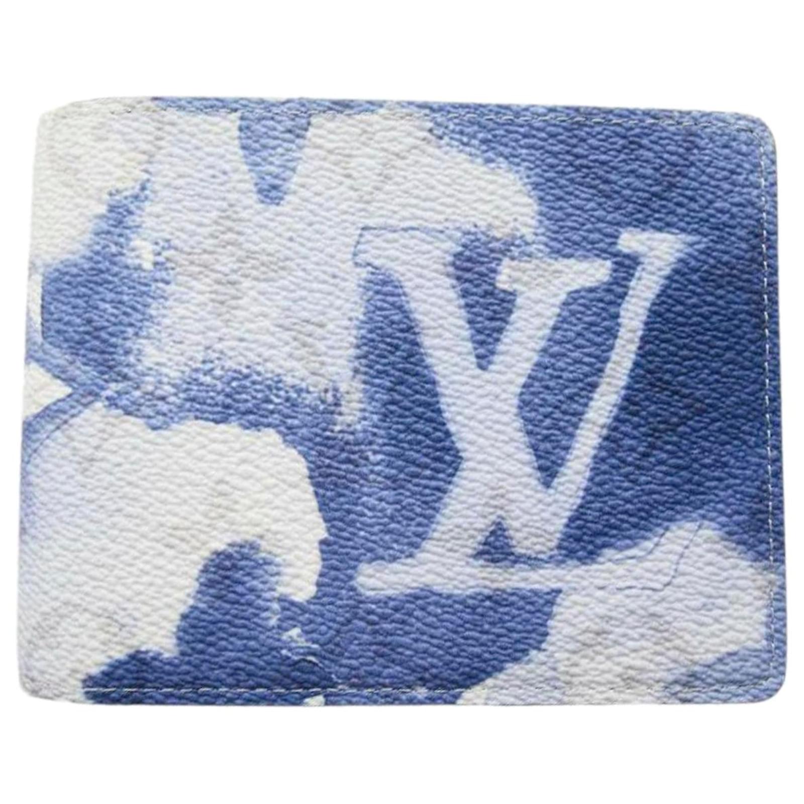 Louis Vuitton White Monogram Watercolor Multiple Wallet Blue Cloth