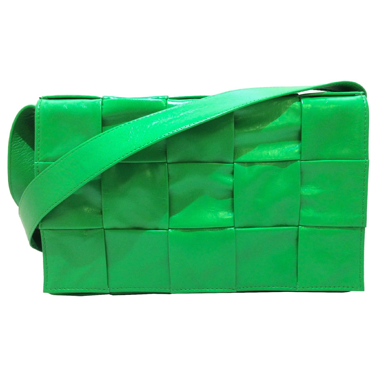 Green Intrecciato-leather cross-body bag, Bottega Veneta