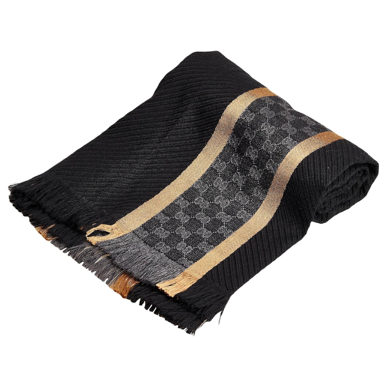 Gucci Black GG Wool Scarf Brown Beige Cloth ref.588023 - Joli Closet
