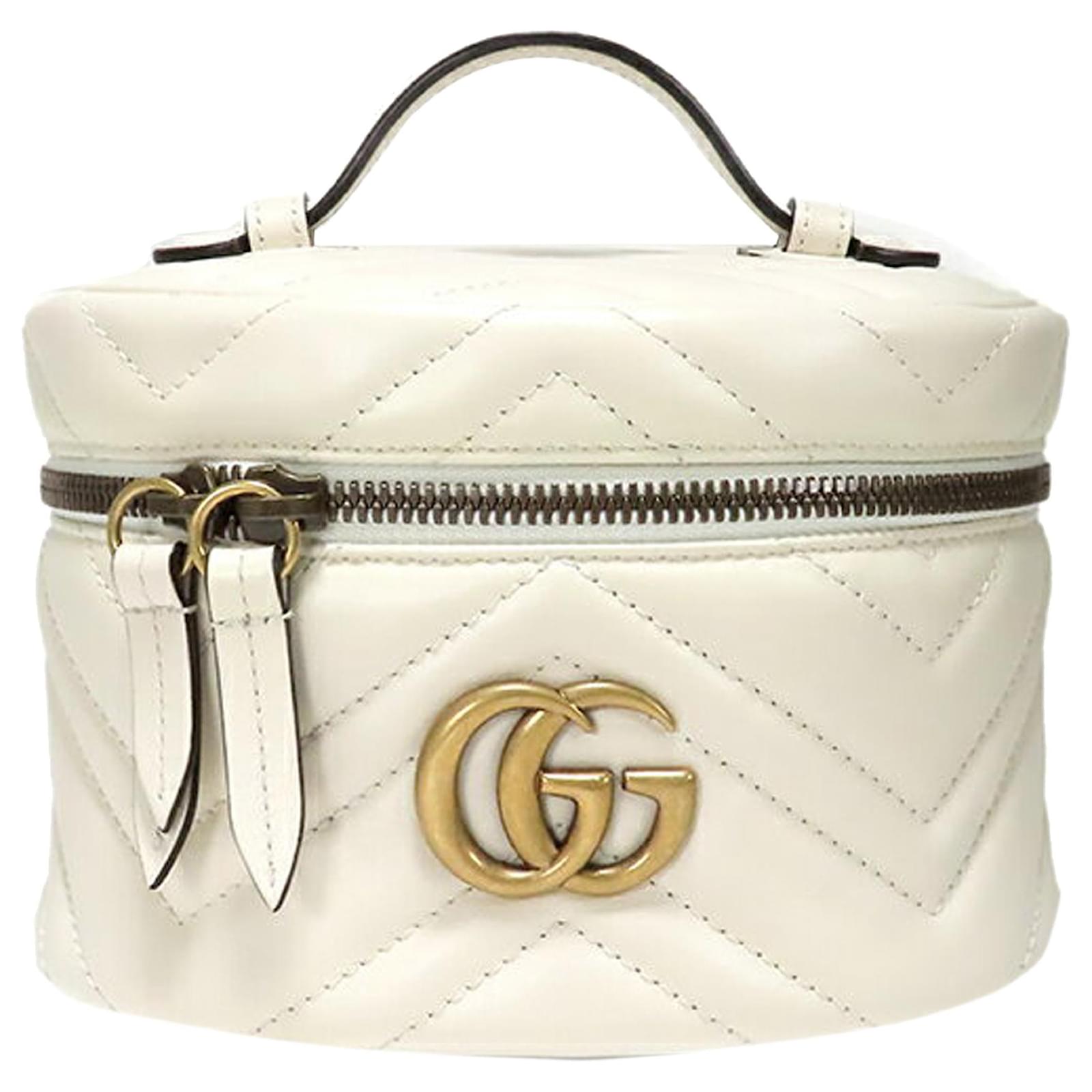 Gucci White GG Marmont Leather Round 