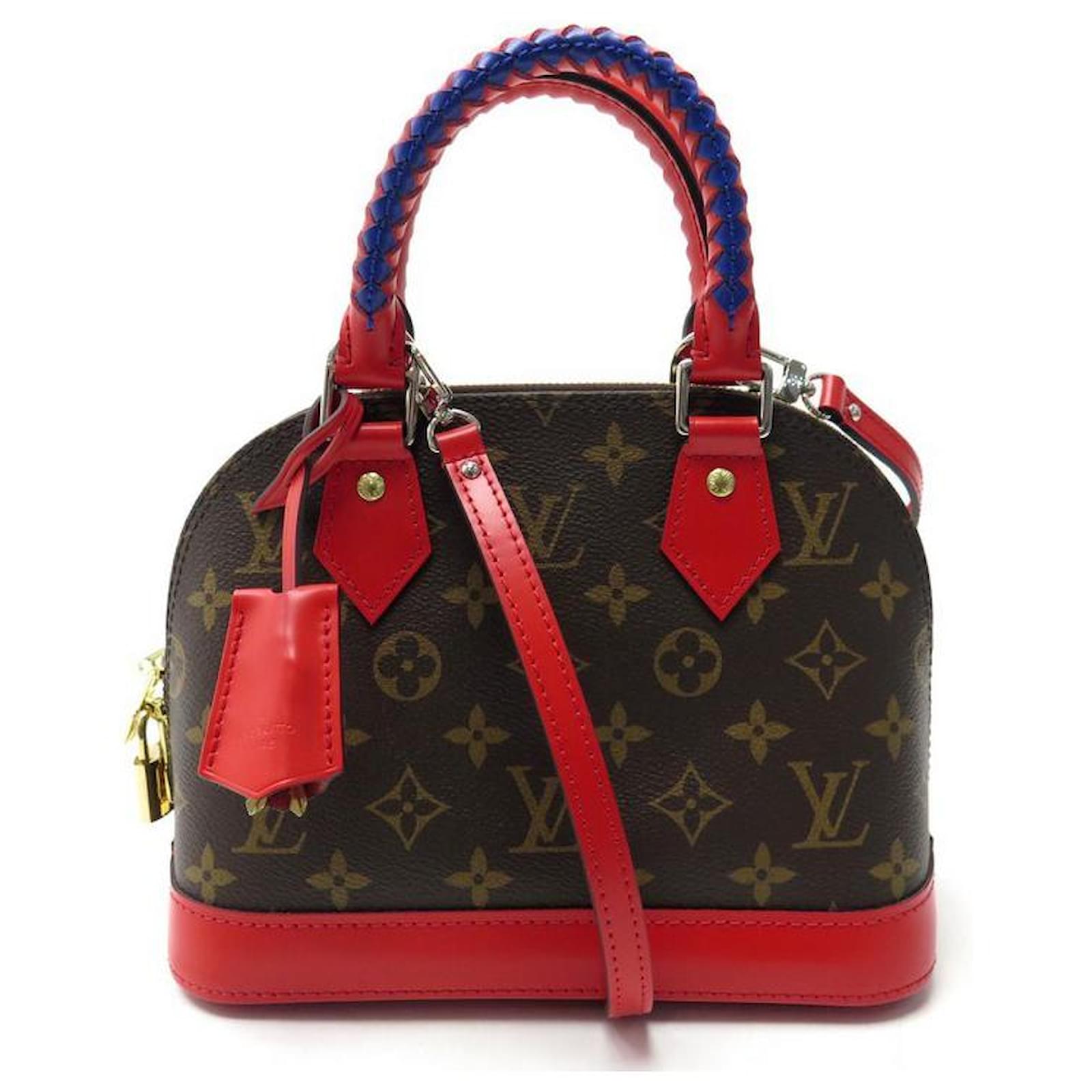 Louis Vuitton Alma Handbag in Brown Monogram Canvas and Red Leather