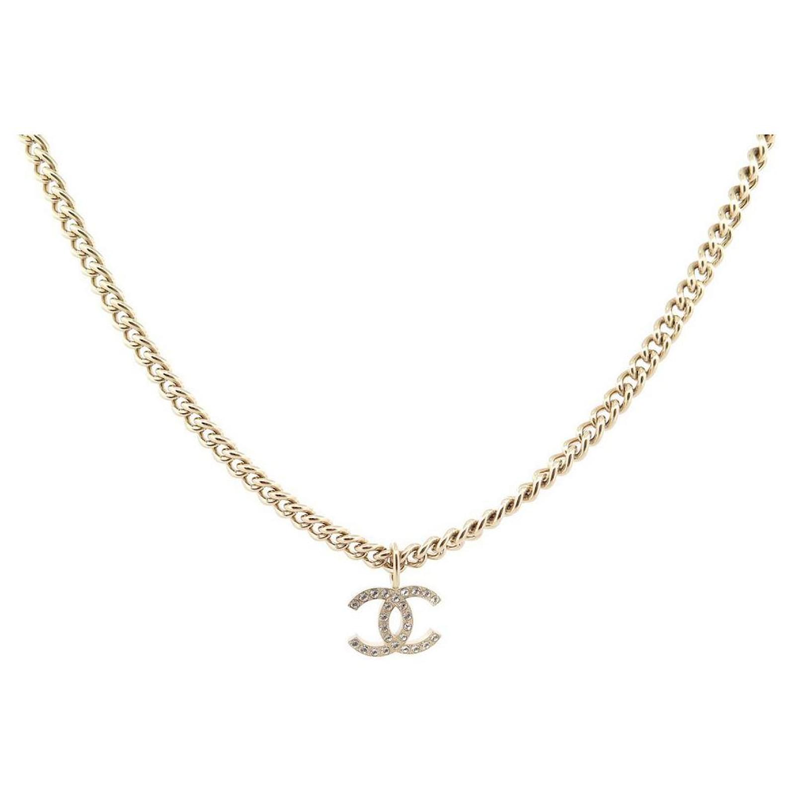 NEW CHANEL NECKLACE CHAIN LOGO CC IN GOLD METAL & STRASS NEW
