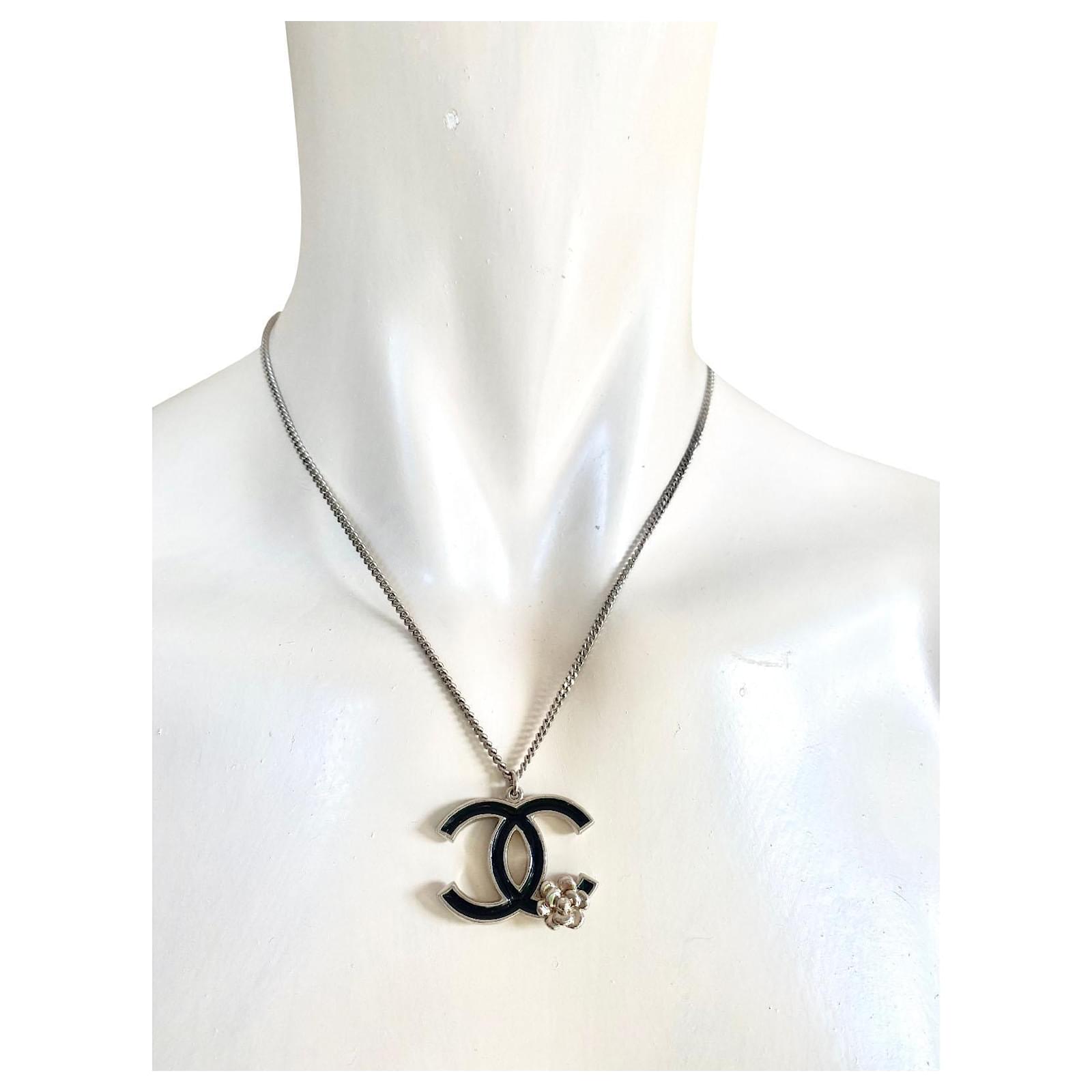 Chanel Vintage CC White Enamel Pendant Necklace