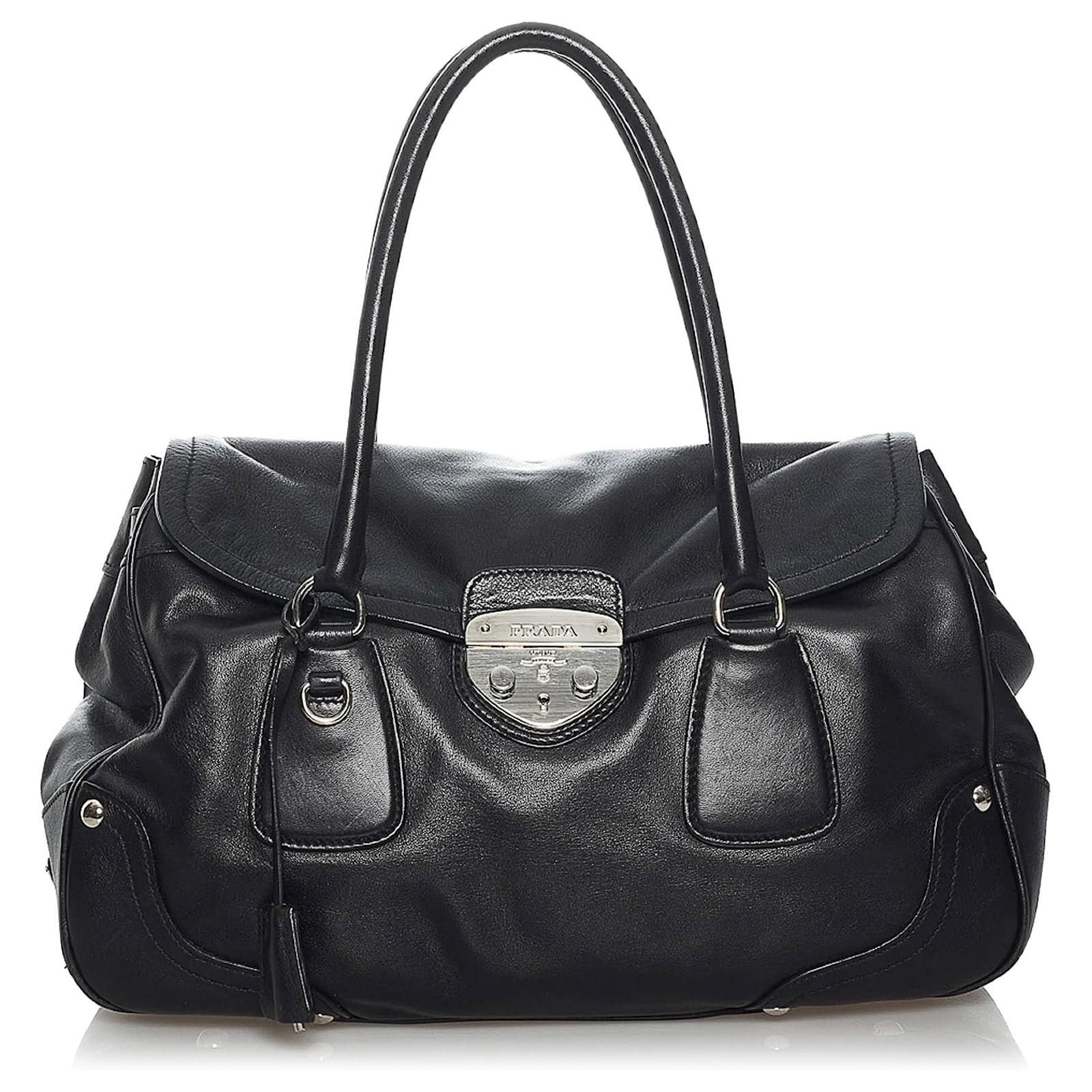 Prada Saffiano Sound Lock Satchel Gray