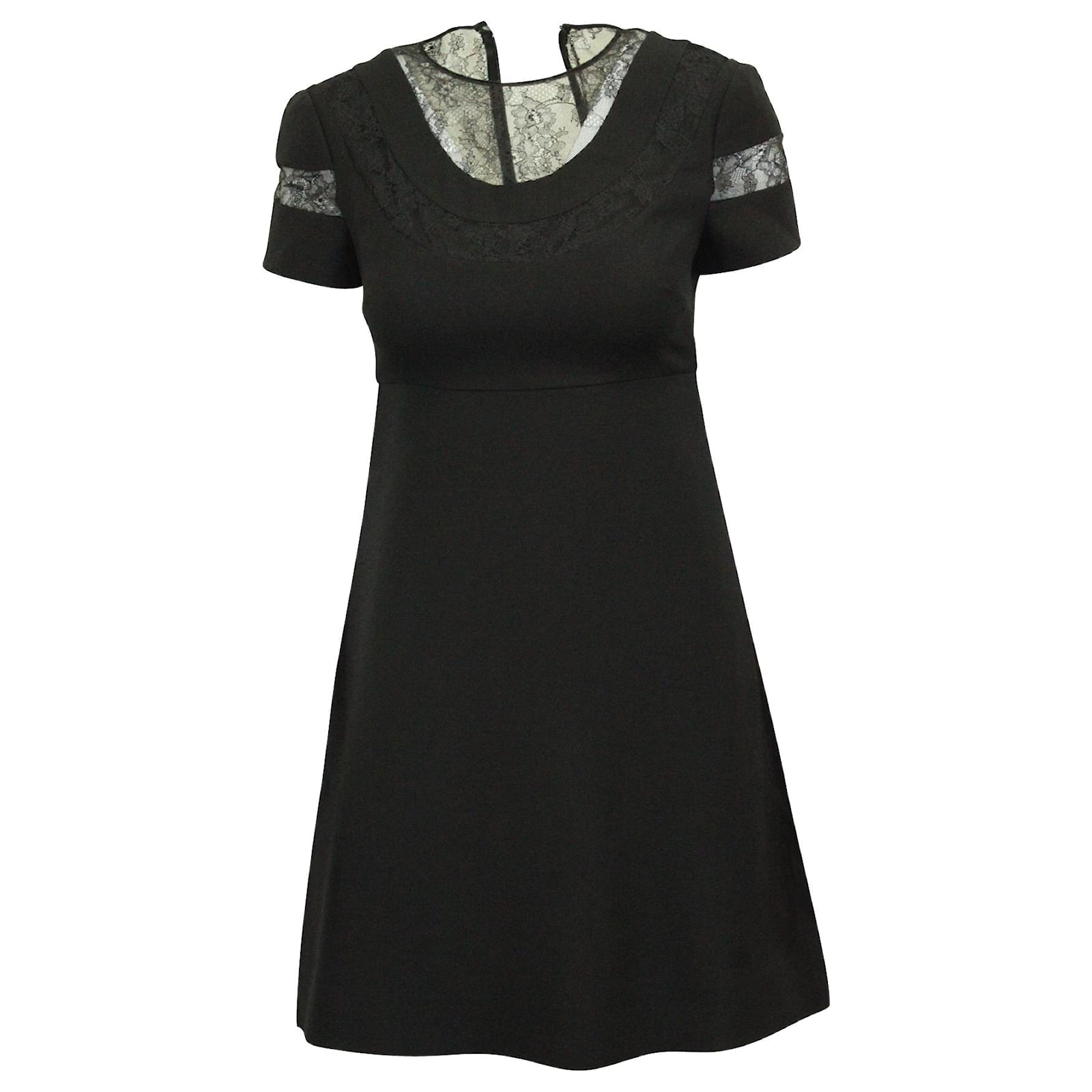 Valentino Chantilly Lace Paneled Cocktail Dress in Black Wool ref - Main Image