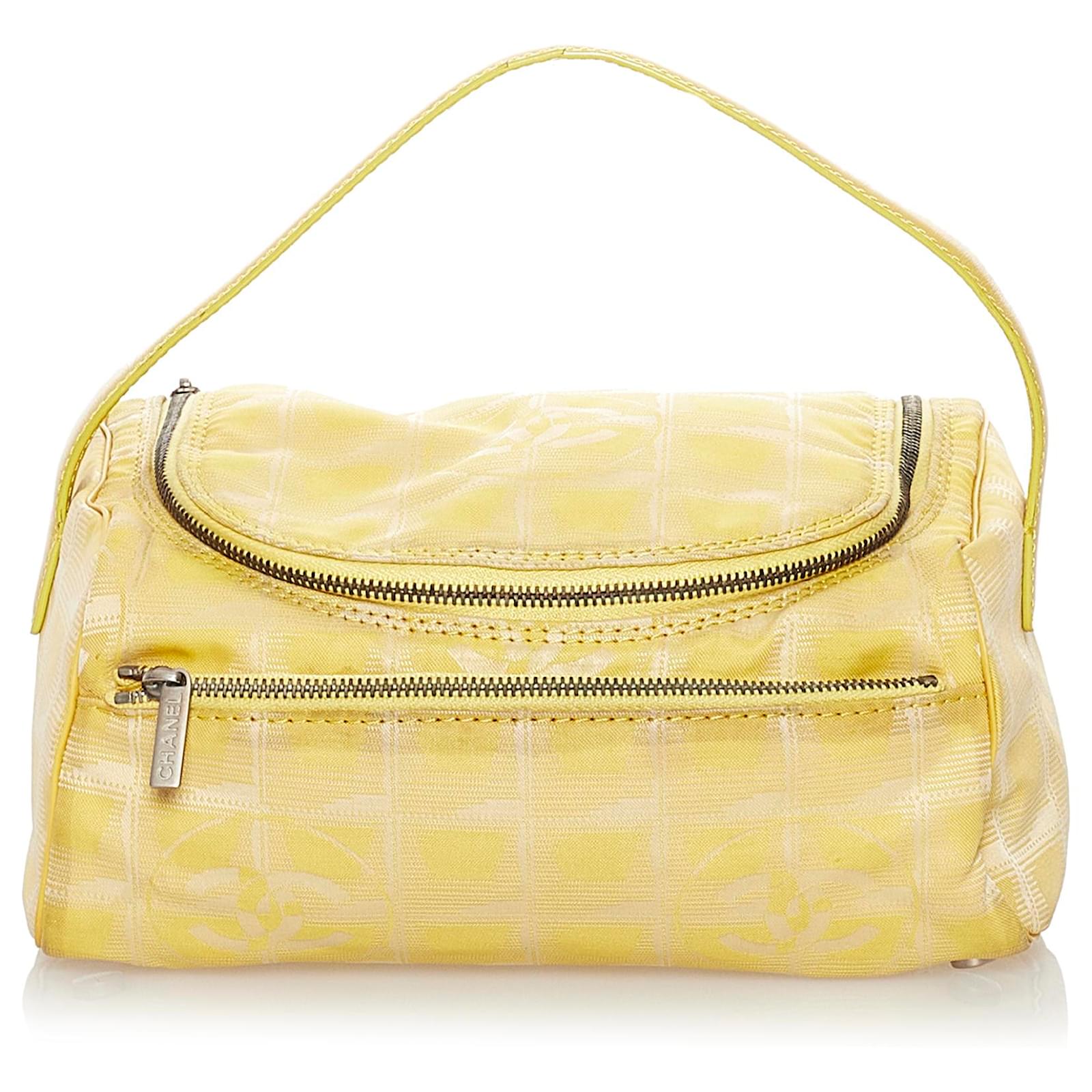 Chanel Yellow New Travel Line Nylon Vanity Bag Leather Pony-style