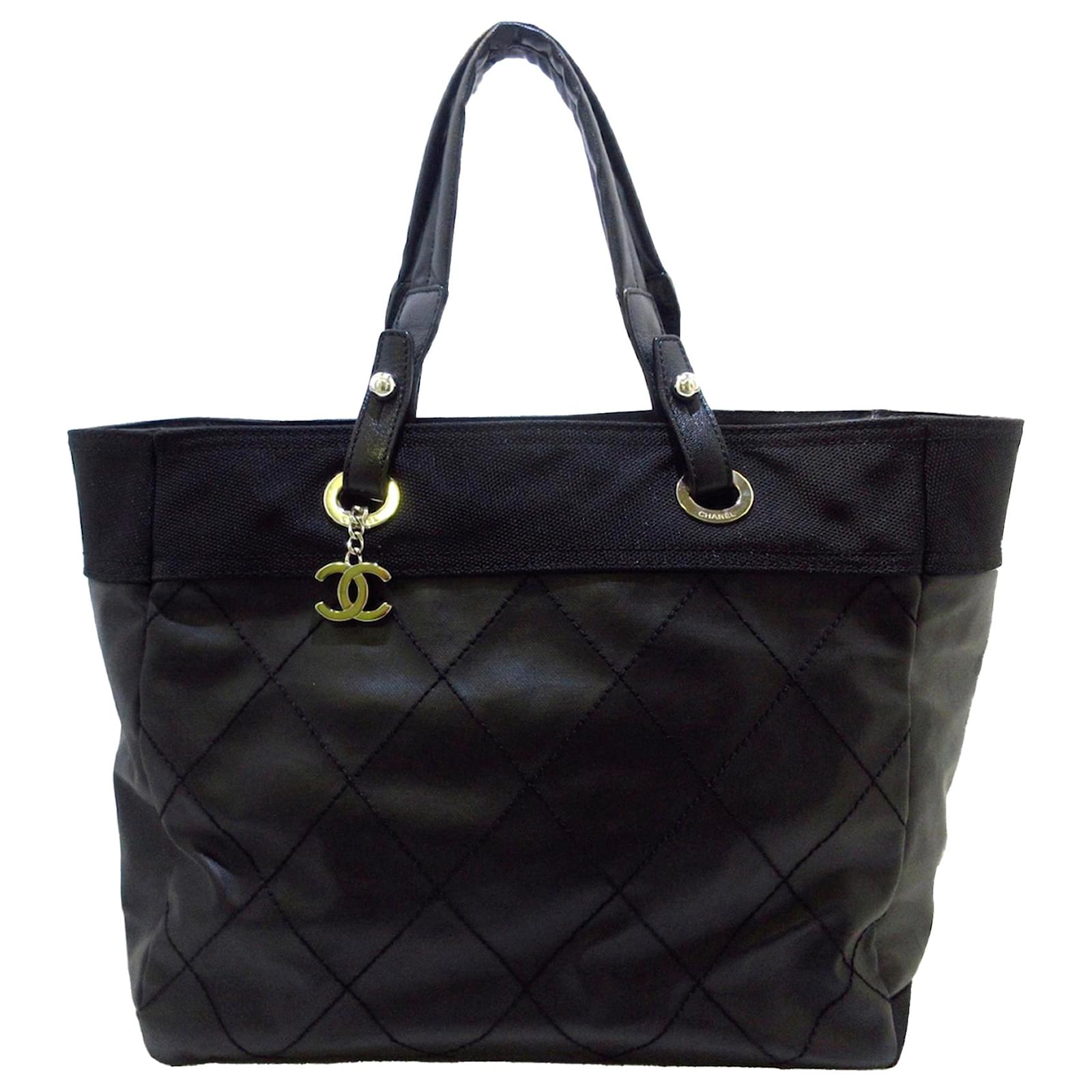 CHANEL Black Quilted Coated Canvas Paris Biarritz Tote Bag